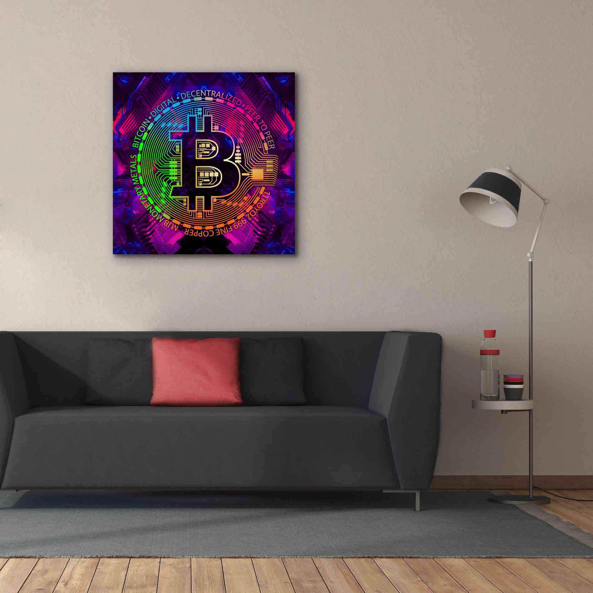 'Bitcoin Rainbow' by Cameron Gray Giclee Canvas Wall Art,37 x 37