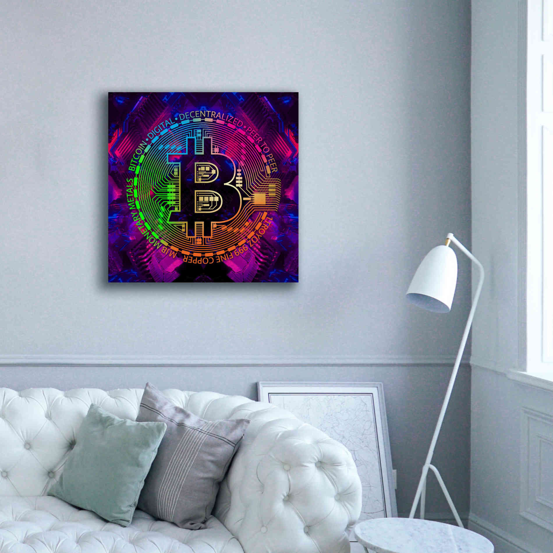'Bitcoin Rainbow' by Cameron Gray Giclee Canvas Wall Art,37 x 37