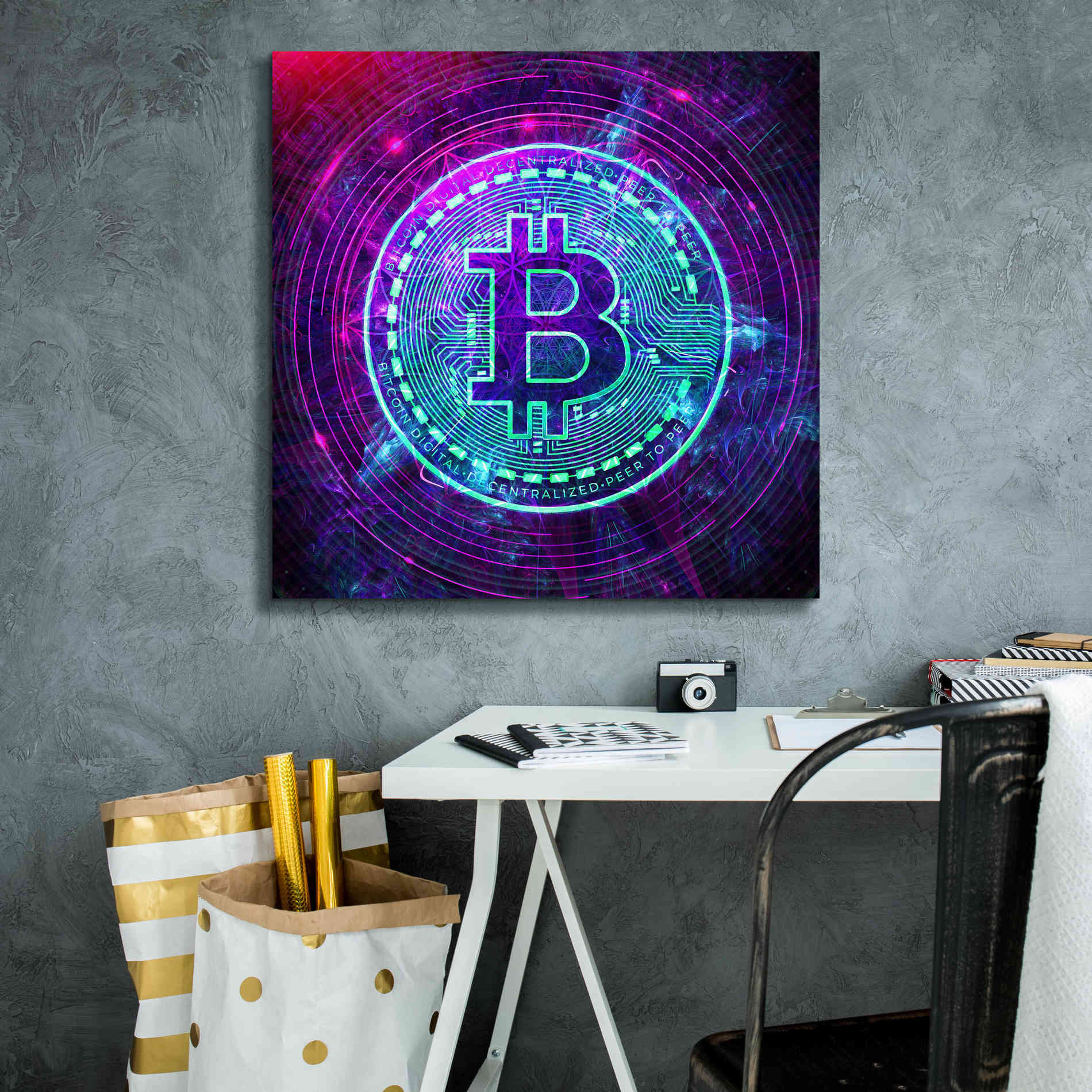 'Bitcoin Wave' by Cameron Gray Giclee Canvas Wall Art,26 x 26