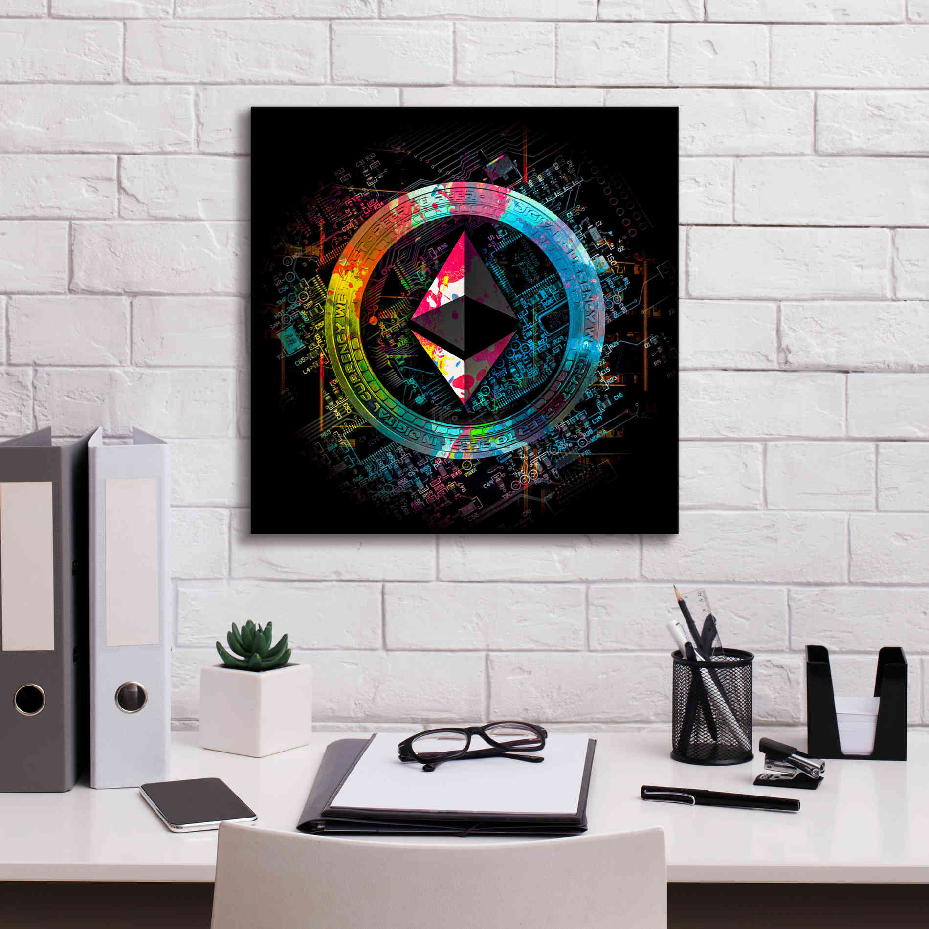 'Ethereum Crypto Power' by Epic Portfolio Giclee Canvas Wall Art,18 x 18