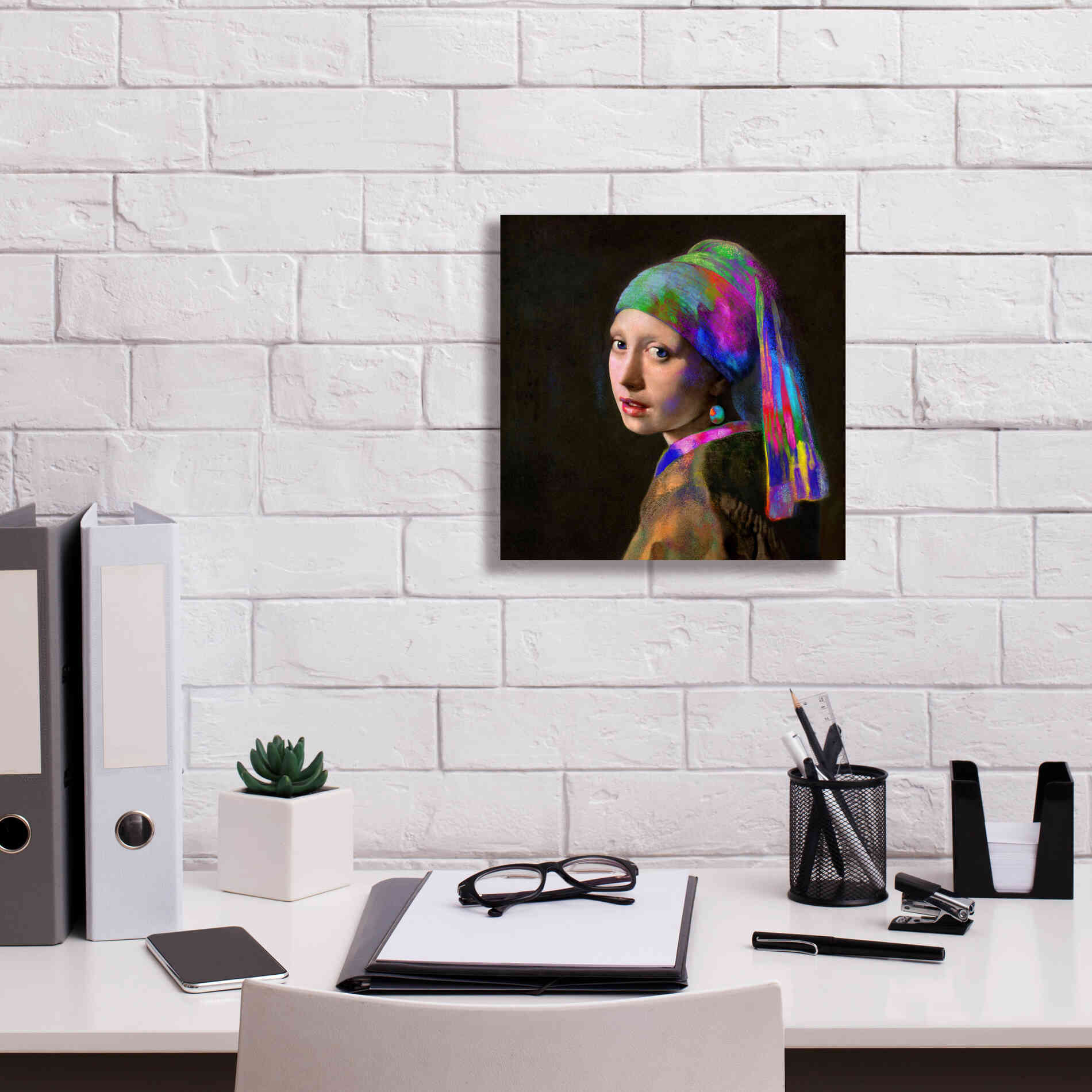 'Colorful Girl with a Pearl Earring' by Epic Portfolio, Giclee Canvas Wall Art,12x12