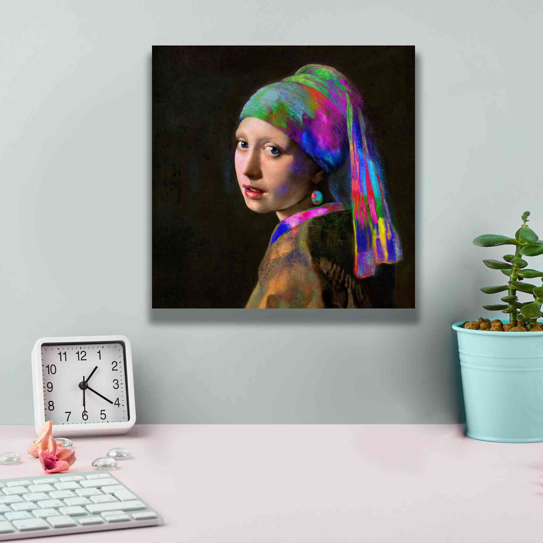 'Colorful Girl with a Pearl Earring' by Epic Portfolio, Giclee Canvas Wall Art,12x12