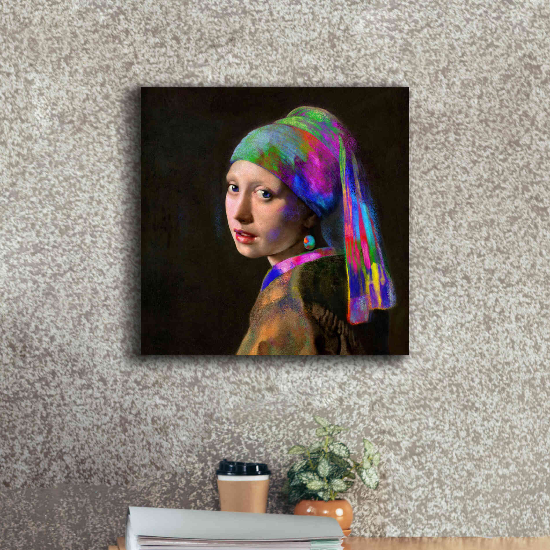 'Colorful Girl with a Pearl Earring' by Epic Portfolio, Giclee Canvas Wall Art,18x18