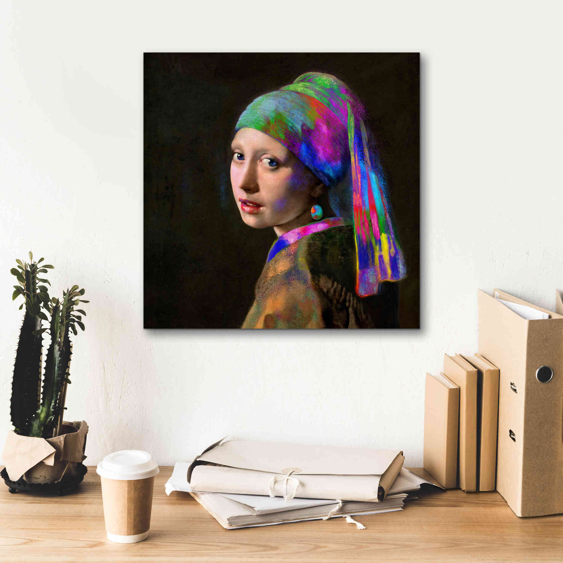 'Colorful Girl with a Pearl Earring' by Epic Portfolio, Giclee Canvas Wall Art,18x18