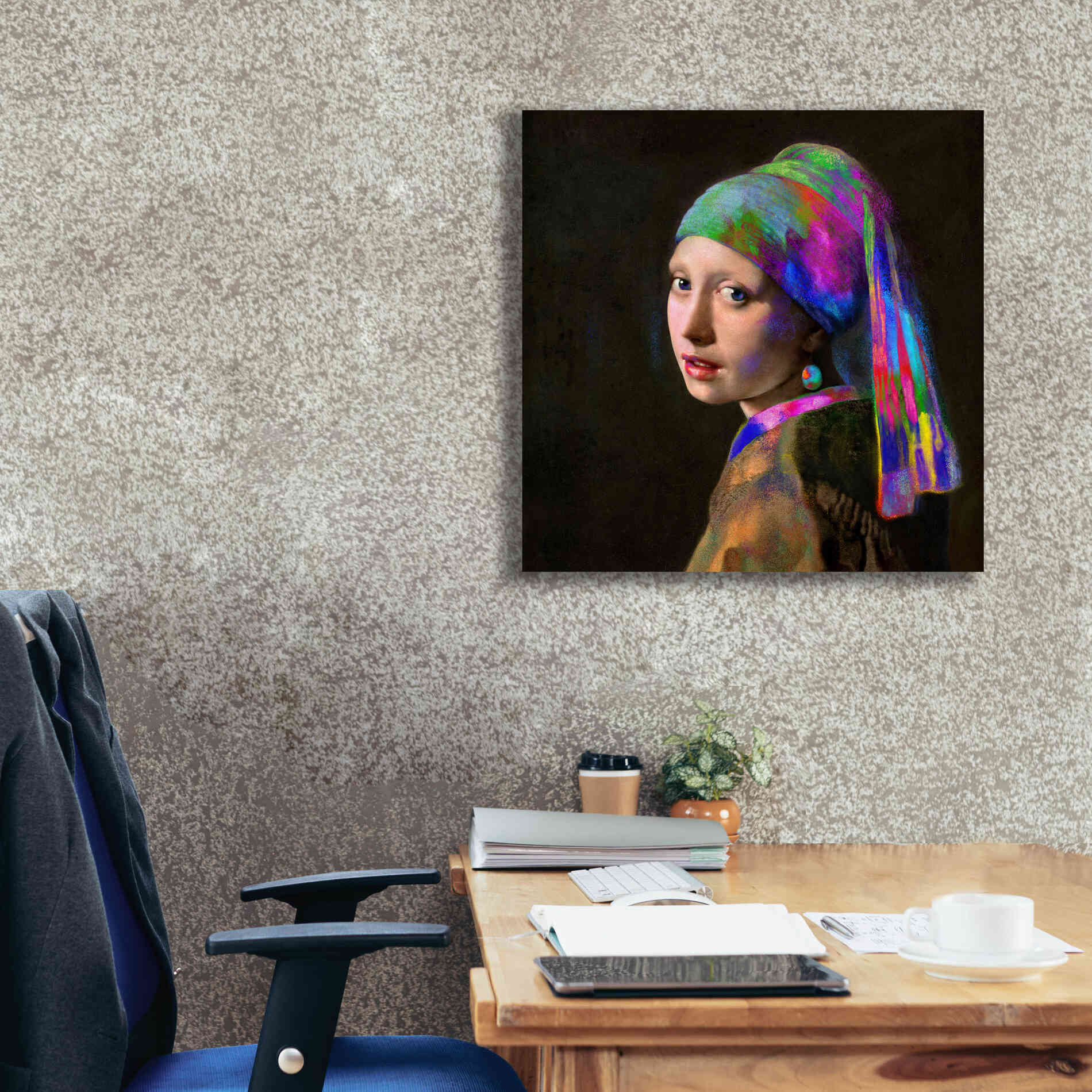 'Colorful Girl with a Pearl Earring' by Epic Portfolio, Giclee Canvas Wall Art,26x26