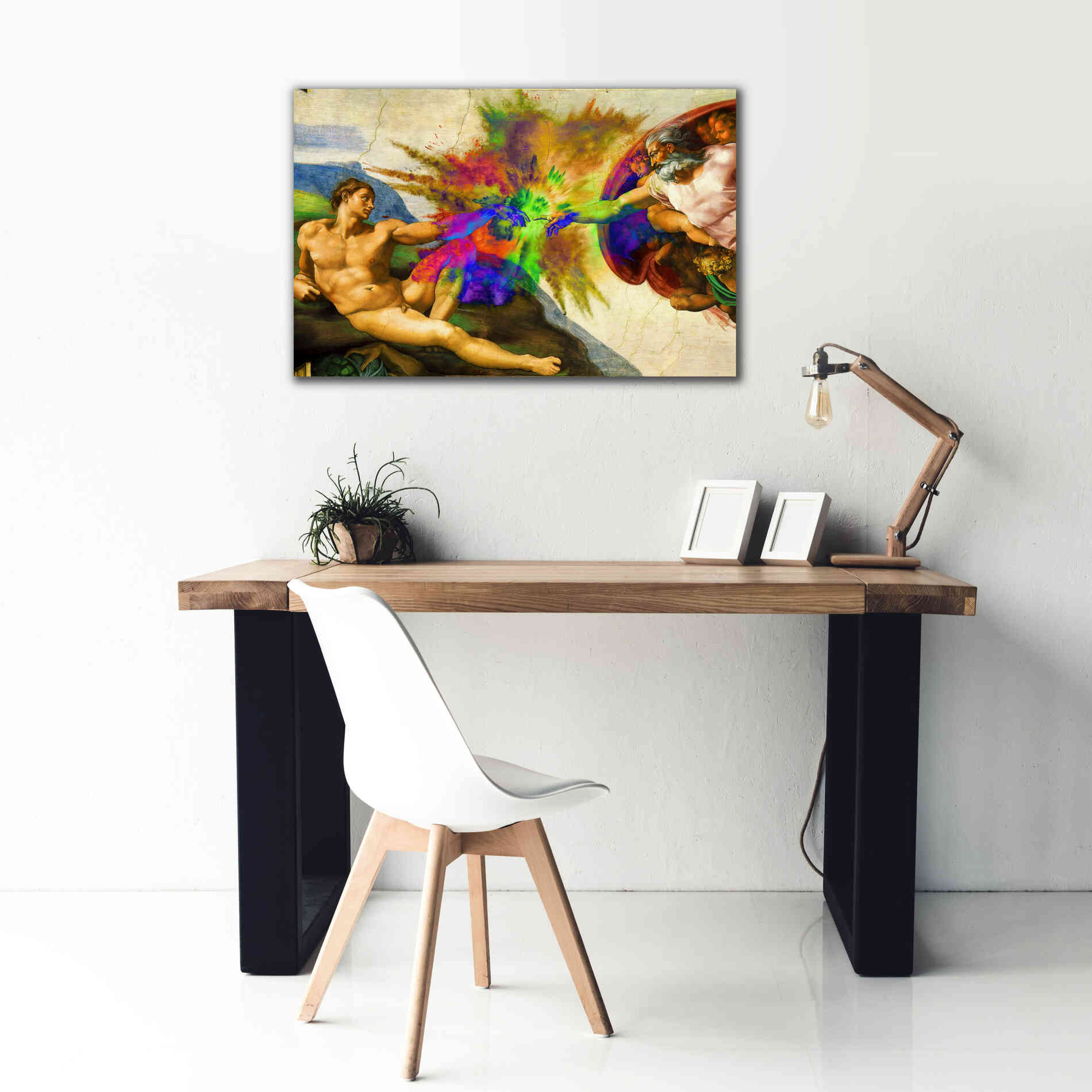 'Michelangelo - Creation of Adam Colorful I' by Epic Art Portfolio, Canvas Wall Art,40x26
