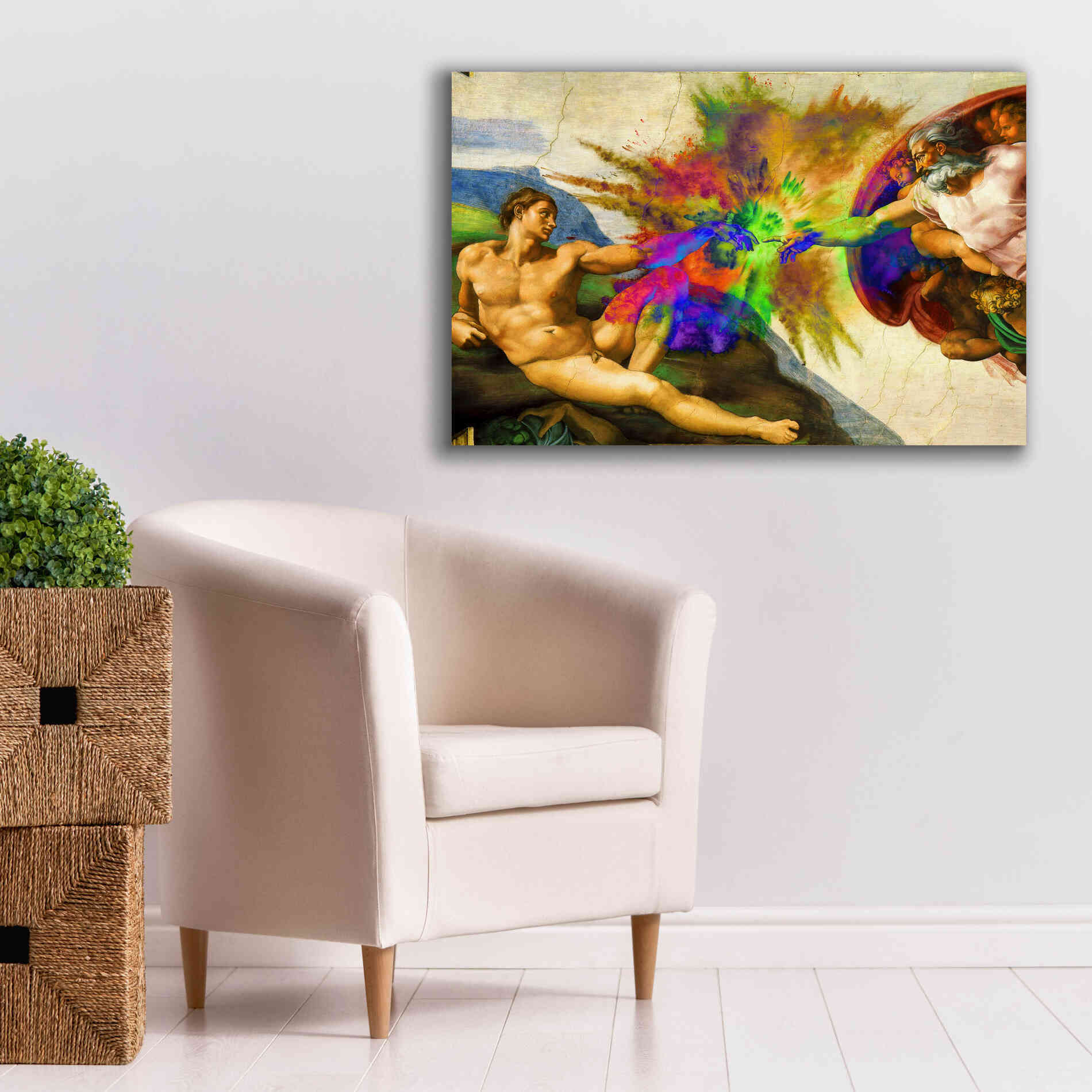'Michelangelo - Creation of Adam Colorful I' by Epic Art Portfolio, Canvas Wall Art,40x26