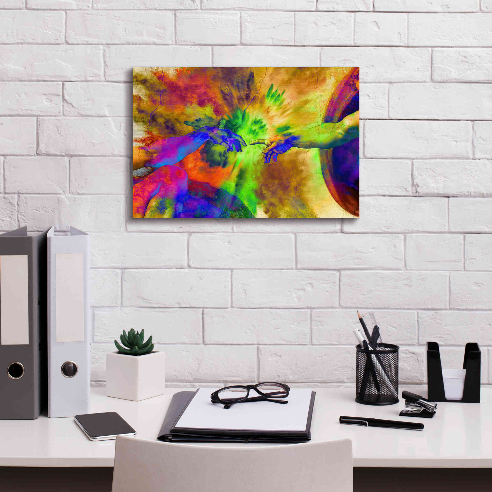 'Michelangelo - Creation of Adam Colorful II' by Epic Art Portfolio, Canvas Wall Art,18x12