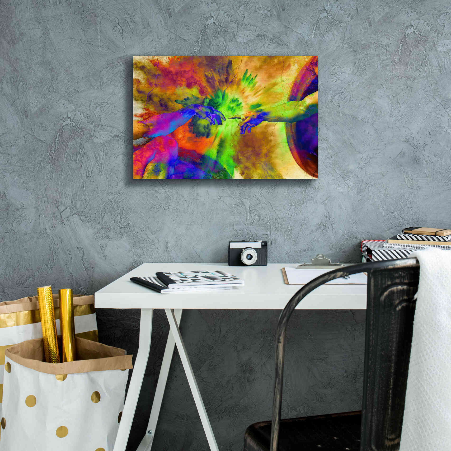 'Michelangelo - Creation of Adam Colorful II' by Epic Art Portfolio, Canvas Wall Art,18x12