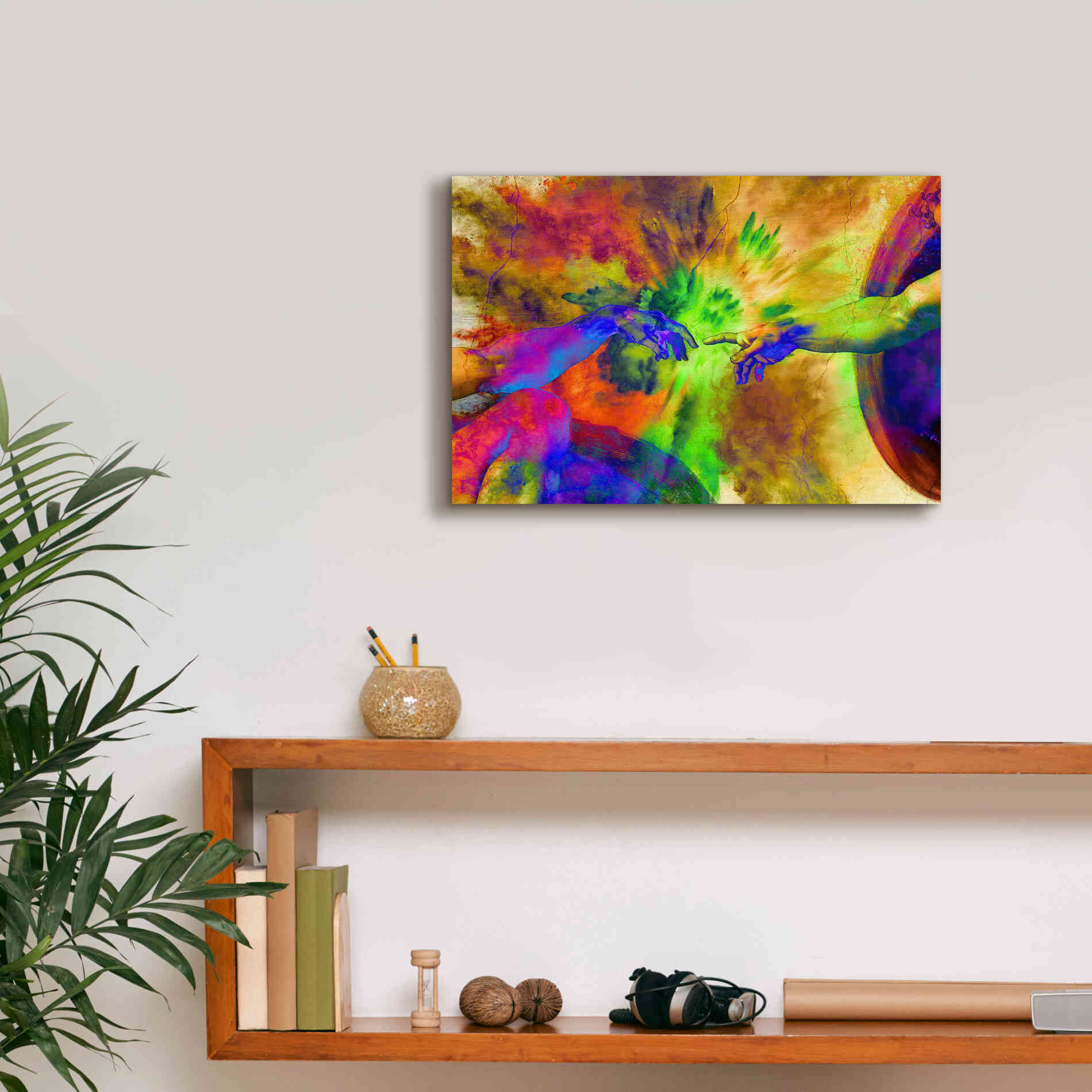 'Michelangelo - Creation of Adam Colorful II' by Epic Art Portfolio, Canvas Wall Art,18x12