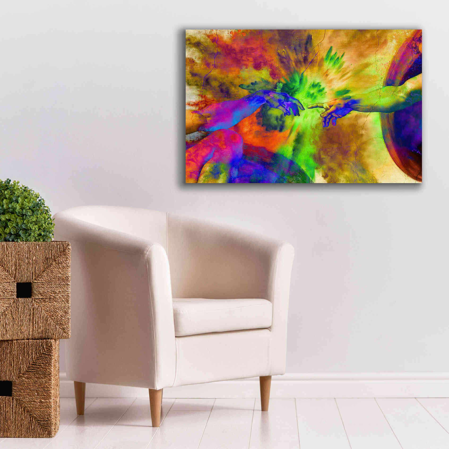 'Michelangelo - Creation of Adam Colorful II' by Epic Art Portfolio, Canvas Wall Art,40x26