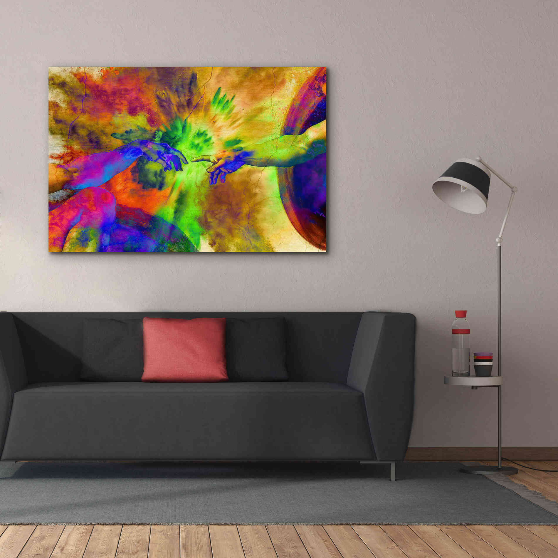 'Michelangelo - Creation of Adam Colorful II' by Epic Art Portfolio, Canvas Wall Art,60x40