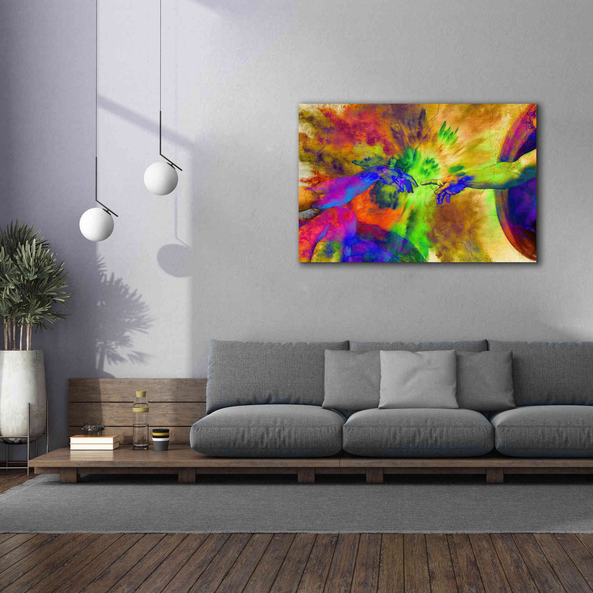 'Michelangelo - Creation of Adam Colorful II' by Epic Art Portfolio, Canvas Wall Art,60x40