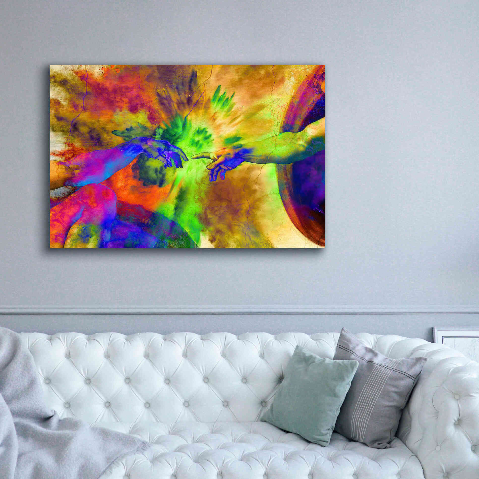 'Michelangelo - Creation of Adam Colorful II' by Epic Art Portfolio, Canvas Wall Art,60x40