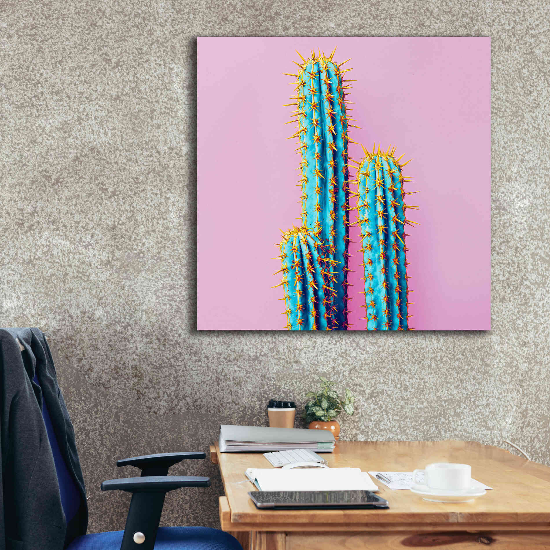 'Bubble Gum Cactus' by Epic Portfolio, Giclee Canvas Wall Art,37x37