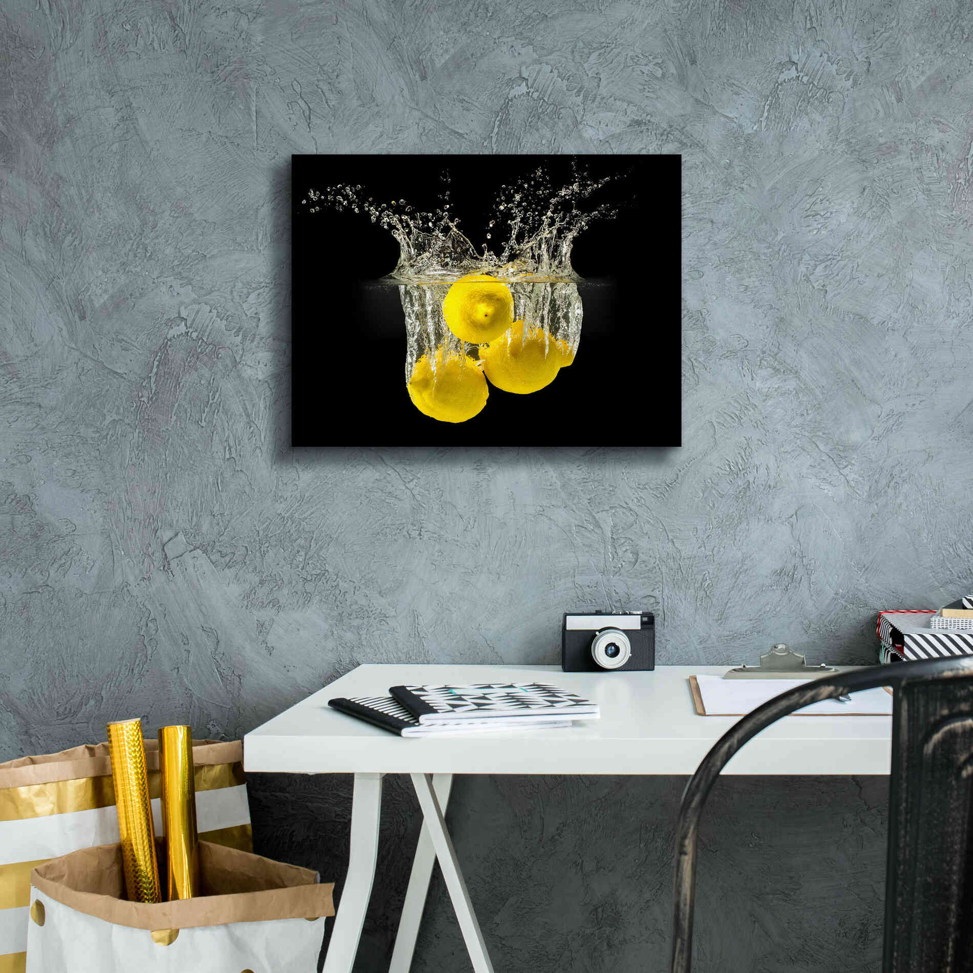 'Lemon Splash' by Epic Portfolio, Giclee Canvas Wall Art,16x12
