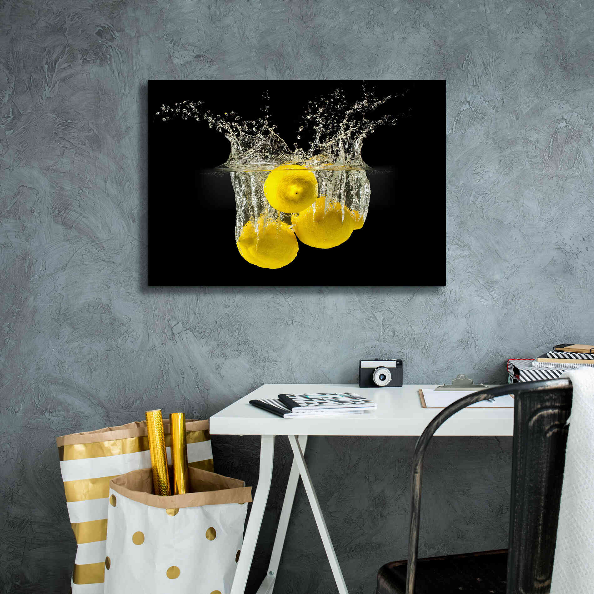 'Lemon Splash' by Epic Portfolio, Giclee Canvas Wall Art,26x18