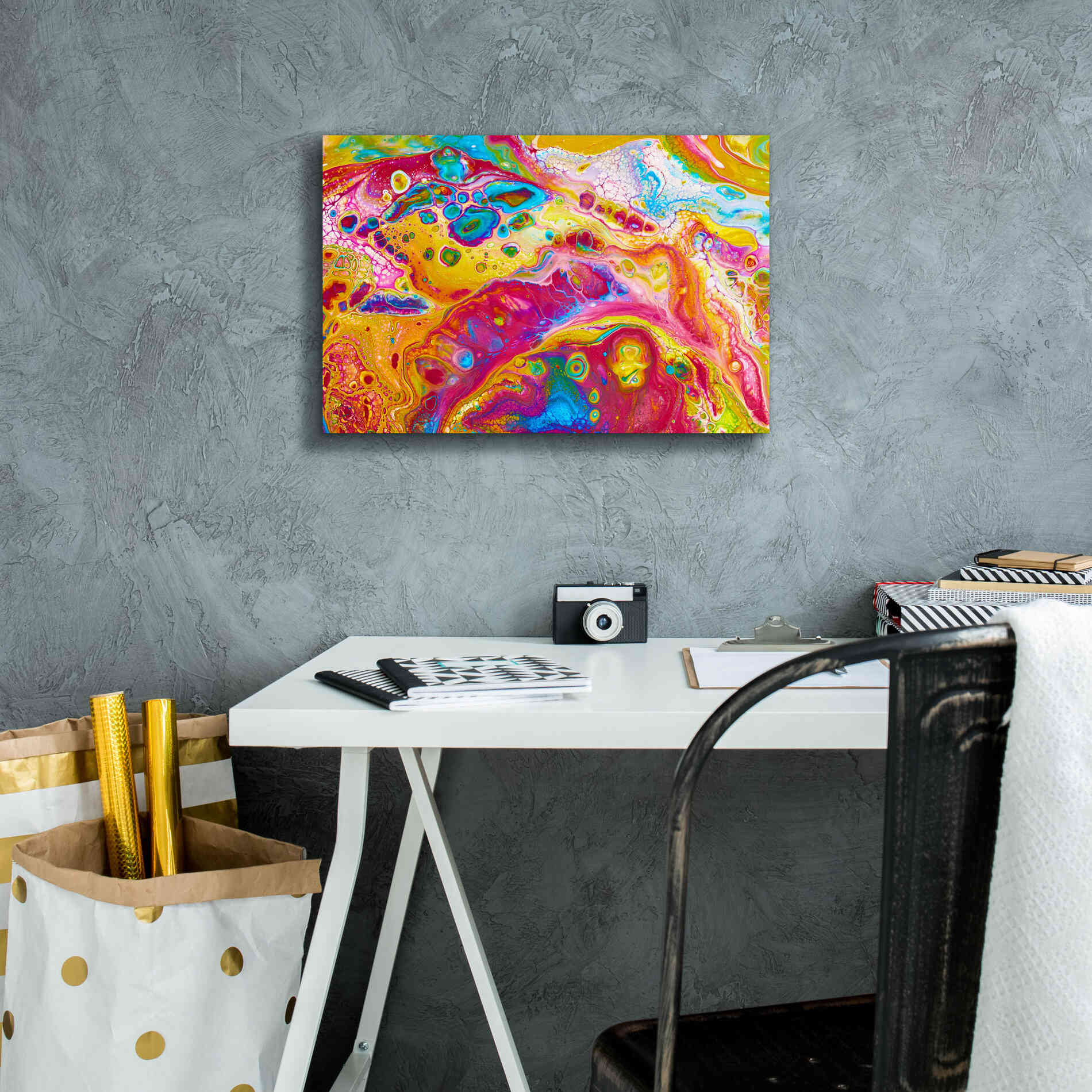 'Liquid Pour Yellow' by Epic Portfolio, Giclee Canvas Wall Art,18x12