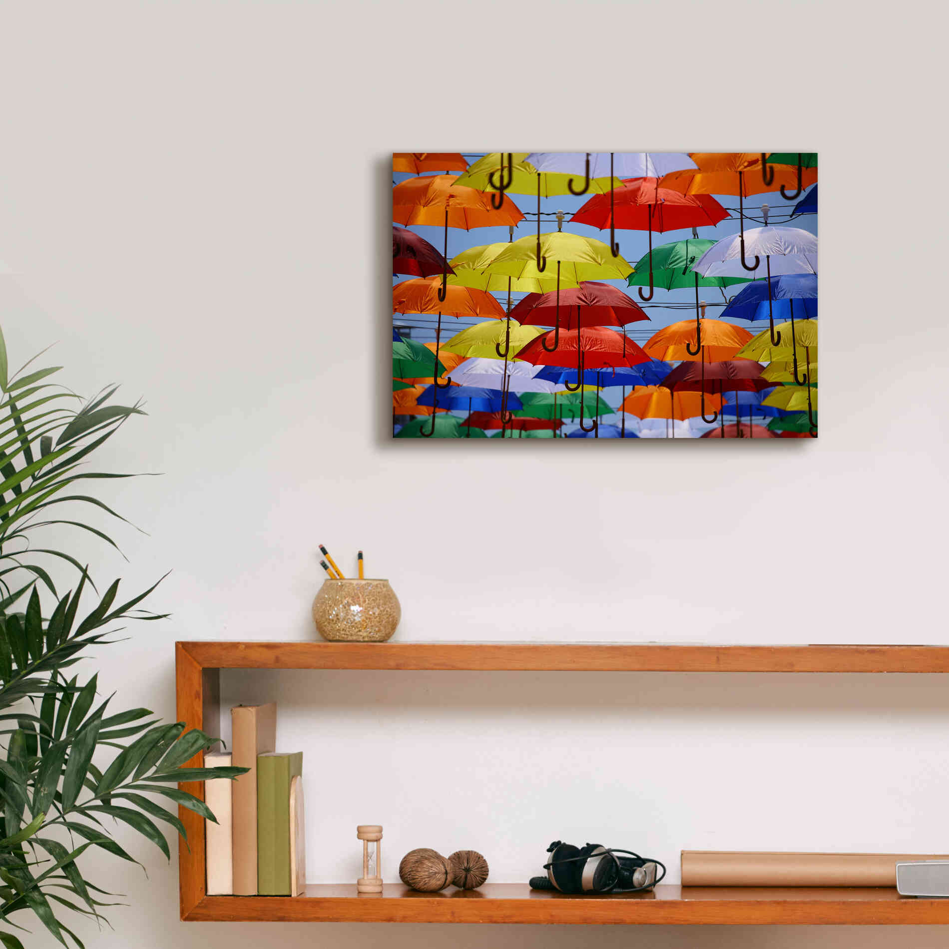 'Raining Umbrellas' by Epic Portfolio, Giclee Canvas Wall Art,18x12