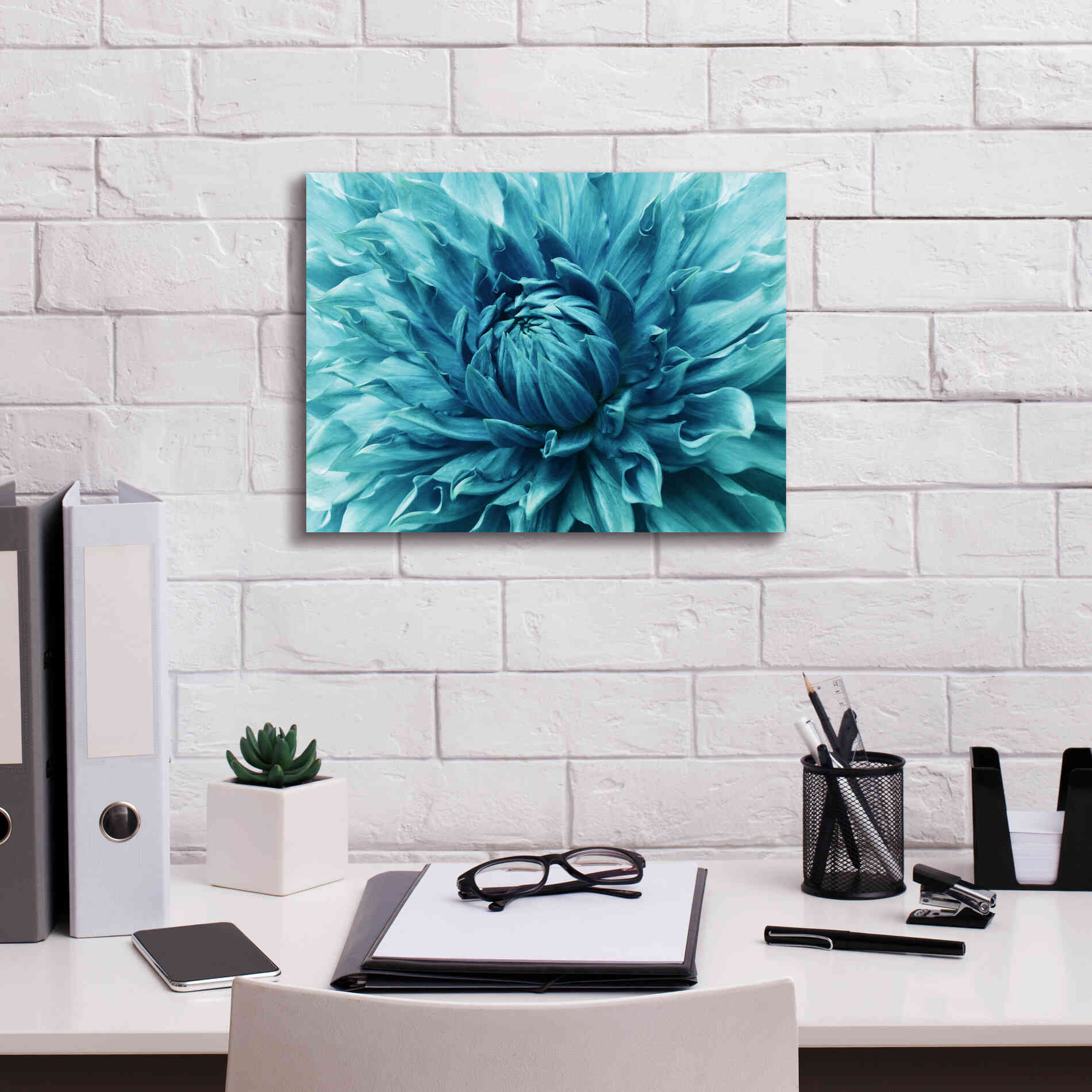 'Turquoise Dahlia' by Epic Portfolio, Giclee Canvas Wall Art,16x12