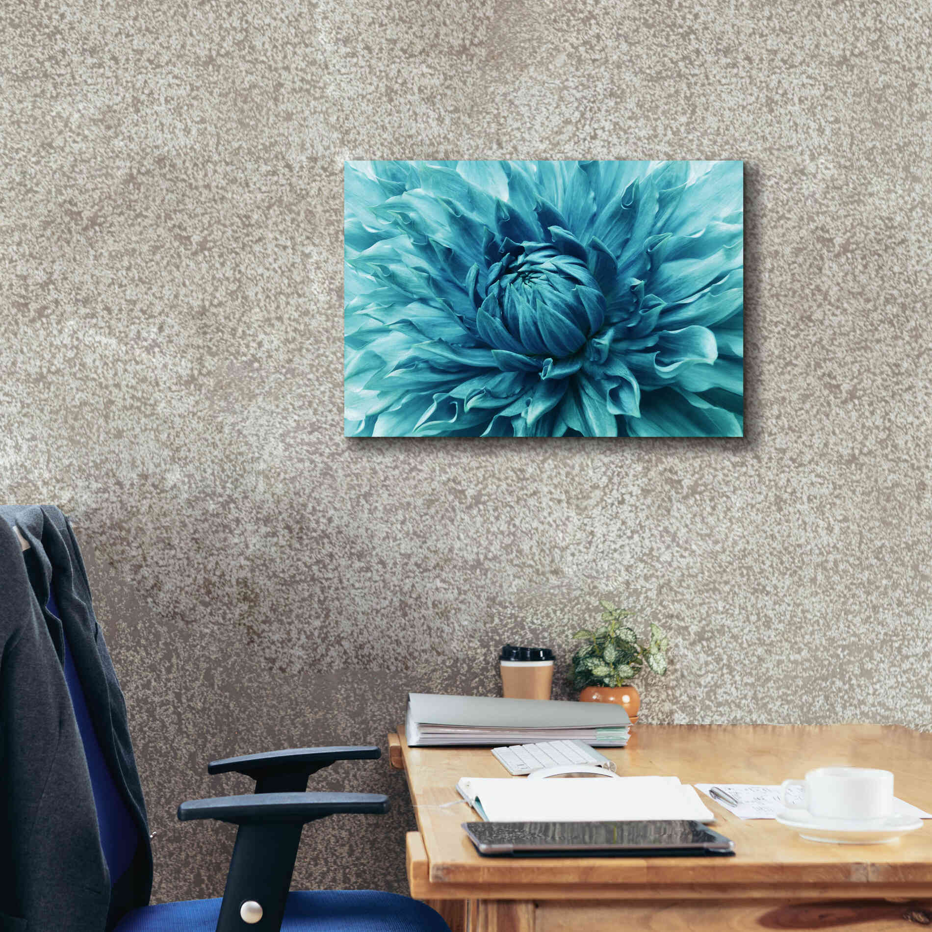 'Turquoise Dahlia' by Epic Portfolio, Giclee Canvas Wall Art,26x18