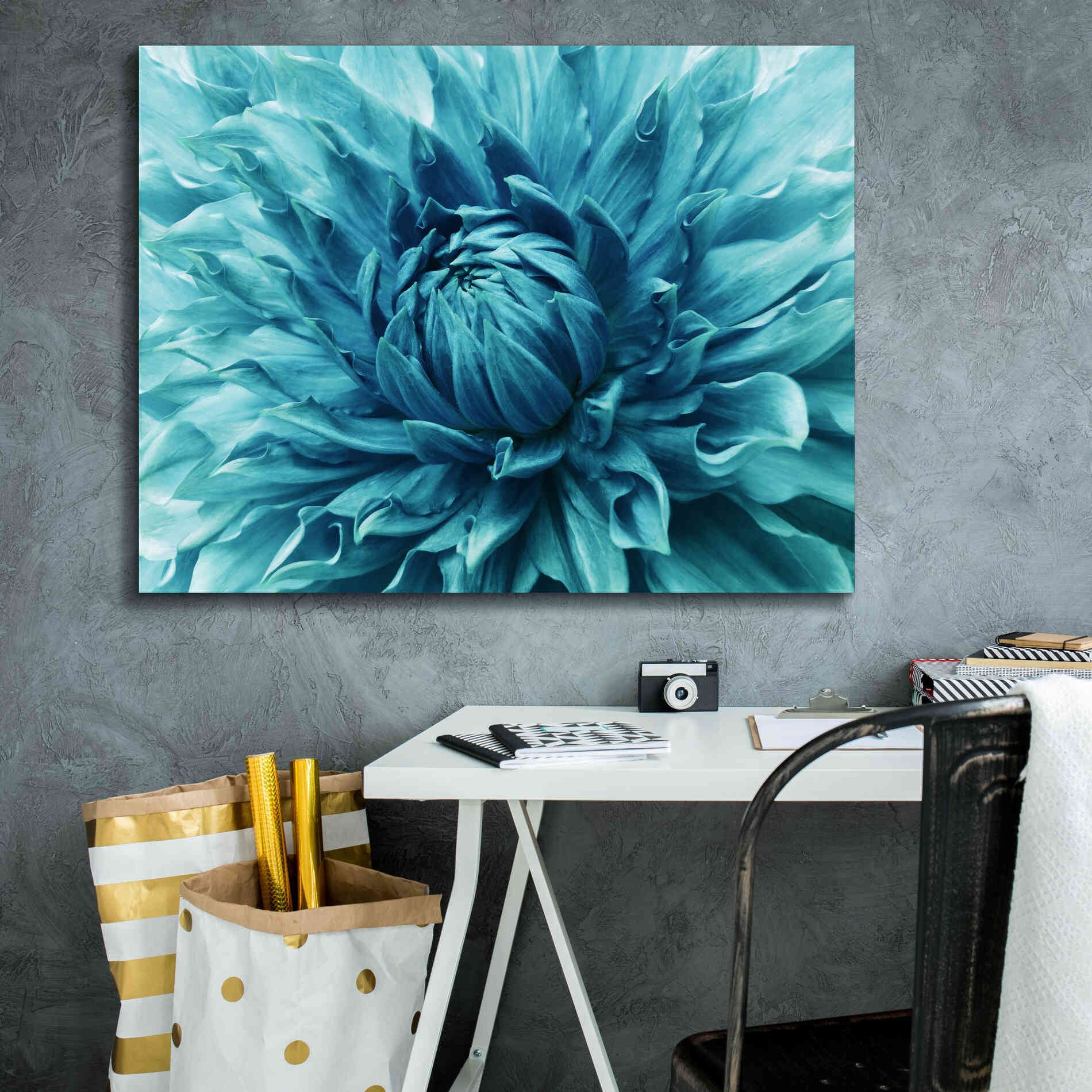 'Turquoise Dahlia' by Epic Portfolio, Giclee Canvas Wall Art,34x26