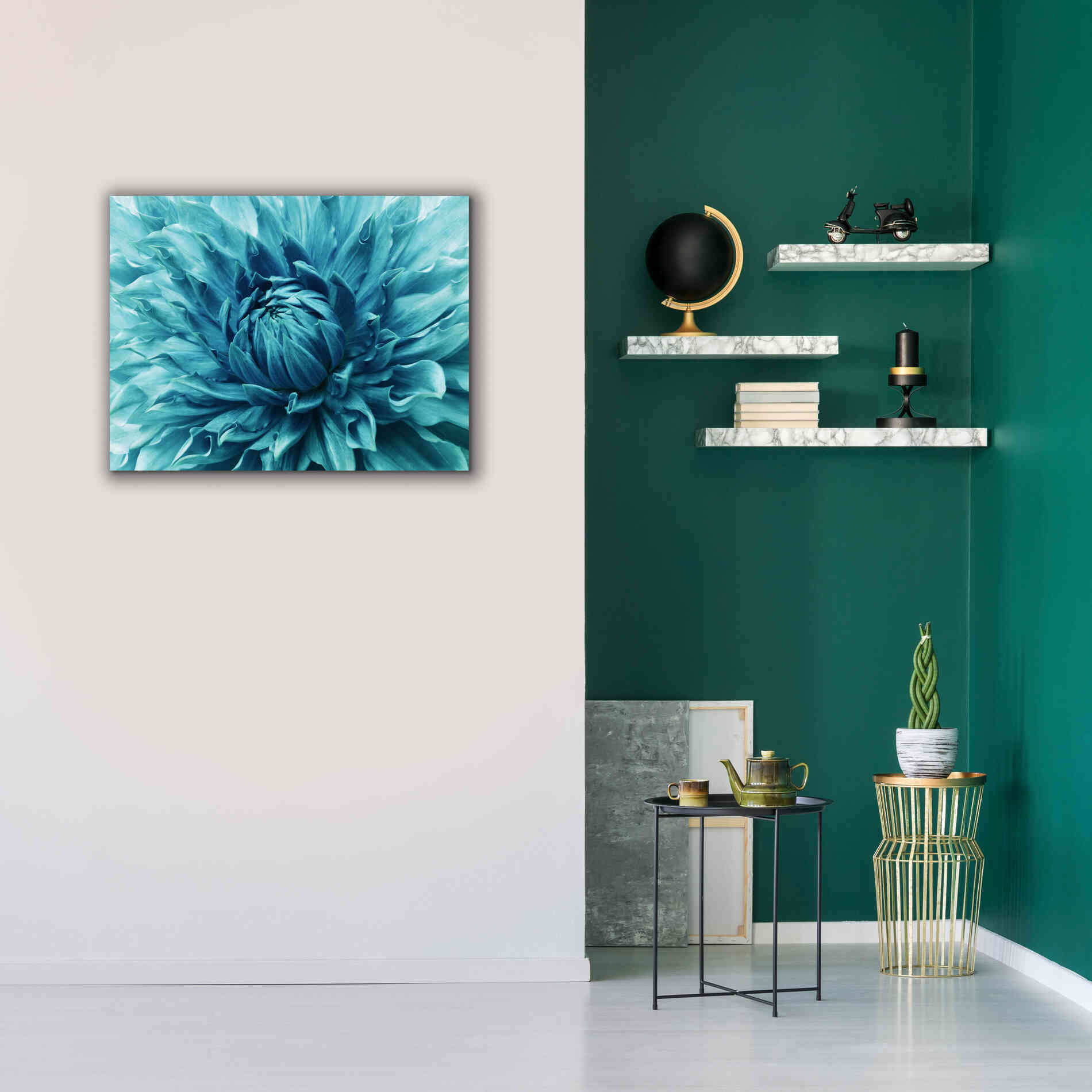 'Turquoise Dahlia' by Epic Portfolio, Giclee Canvas Wall Art,34x26