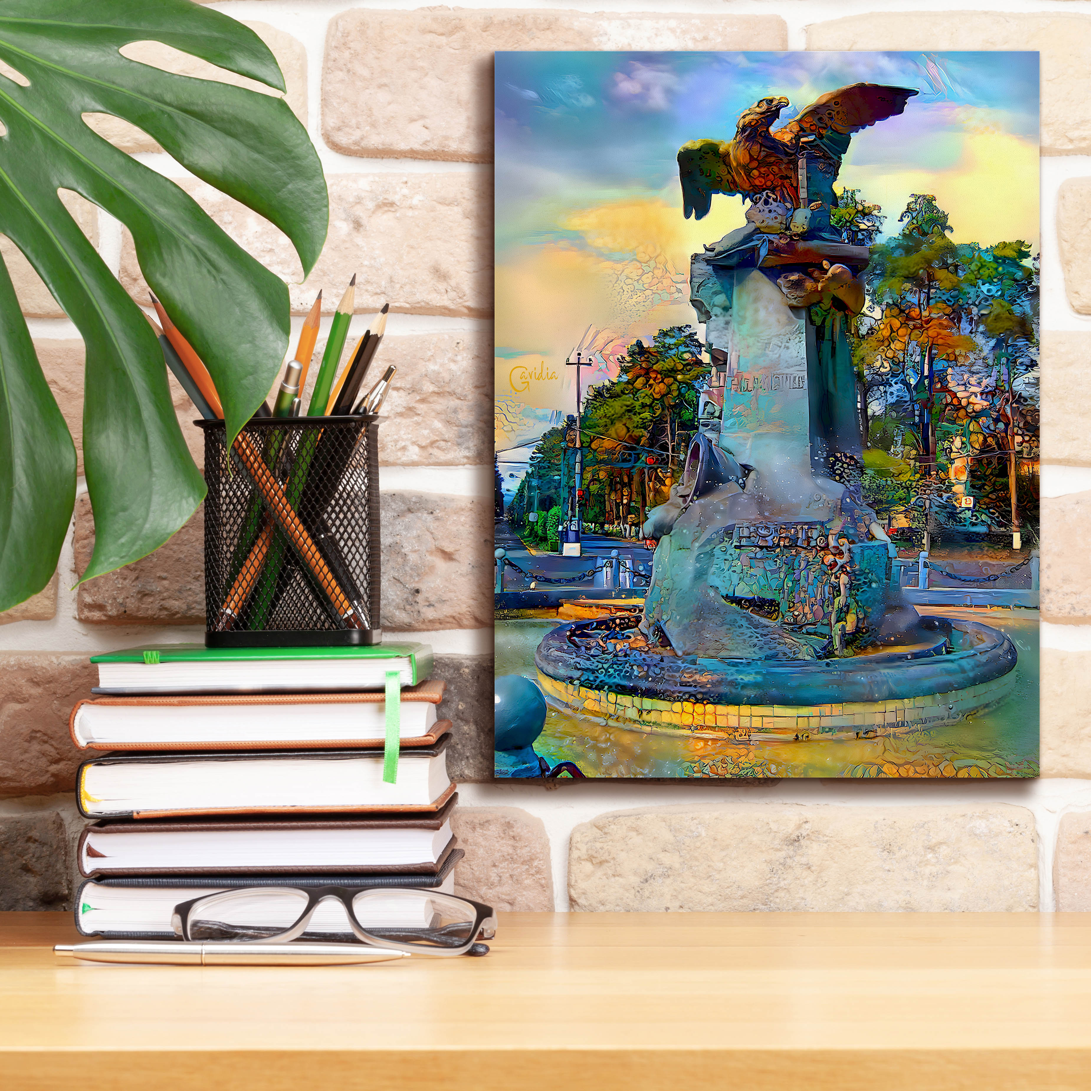 'Toluca Mexio Fountain Eagle Firmado' by Pedro Gavidia, Canvas Wall Art,12 x 16