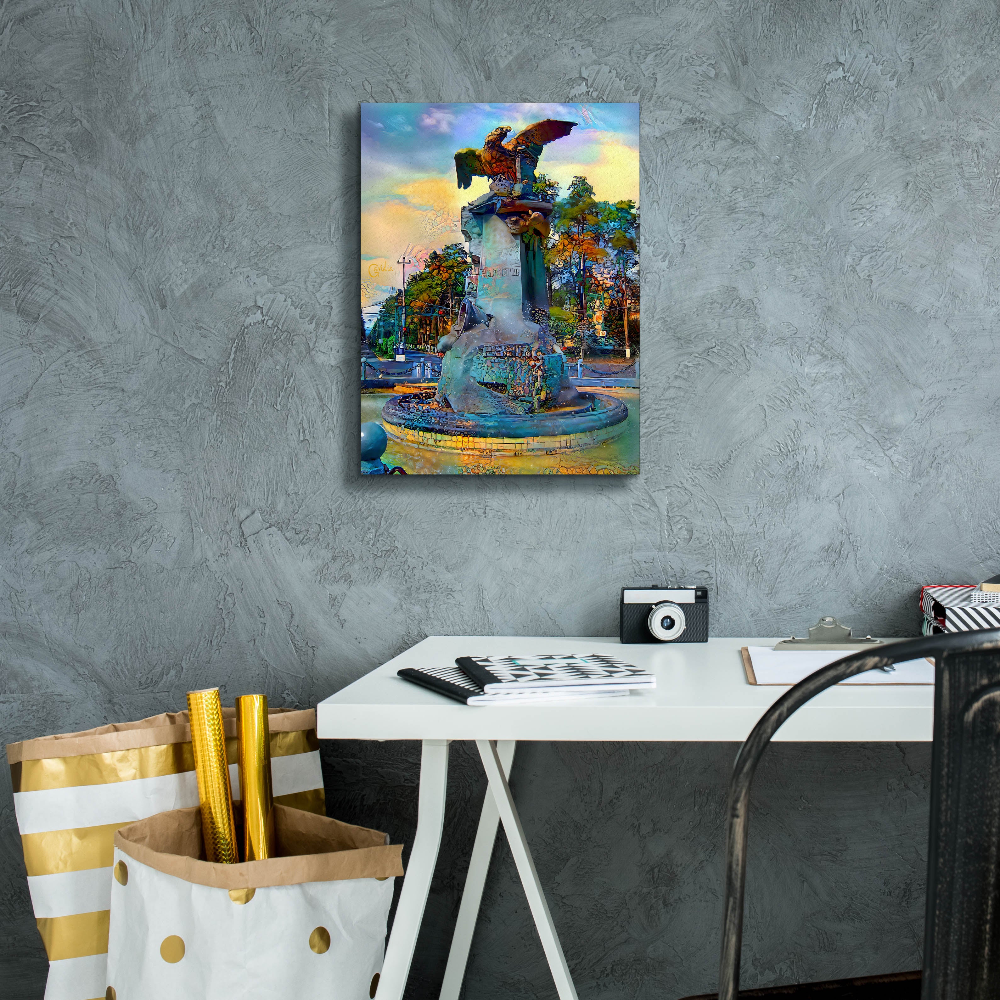 'Toluca Mexio Fountain Eagle Firmado' by Pedro Gavidia, Canvas Wall Art,12 x 16