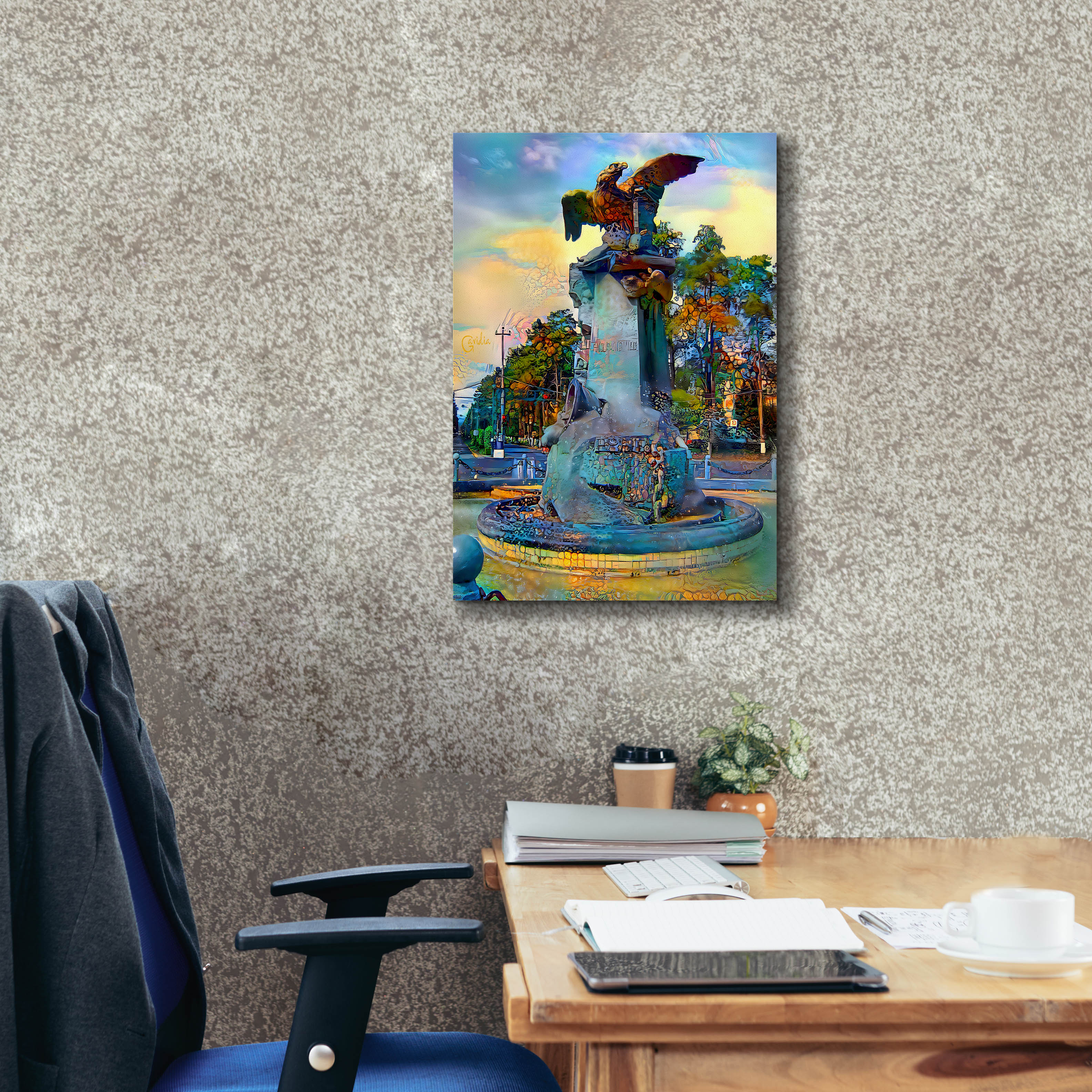 'Toluca Mexio Fountain Eagle Firmado' by Pedro Gavidia, Canvas Wall Art,18 x 26