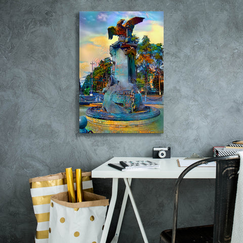 Image of 'Toluca Mexio Fountain Eagle Firmado' by Pedro Gavidia, Canvas Wall Art,18 x 26