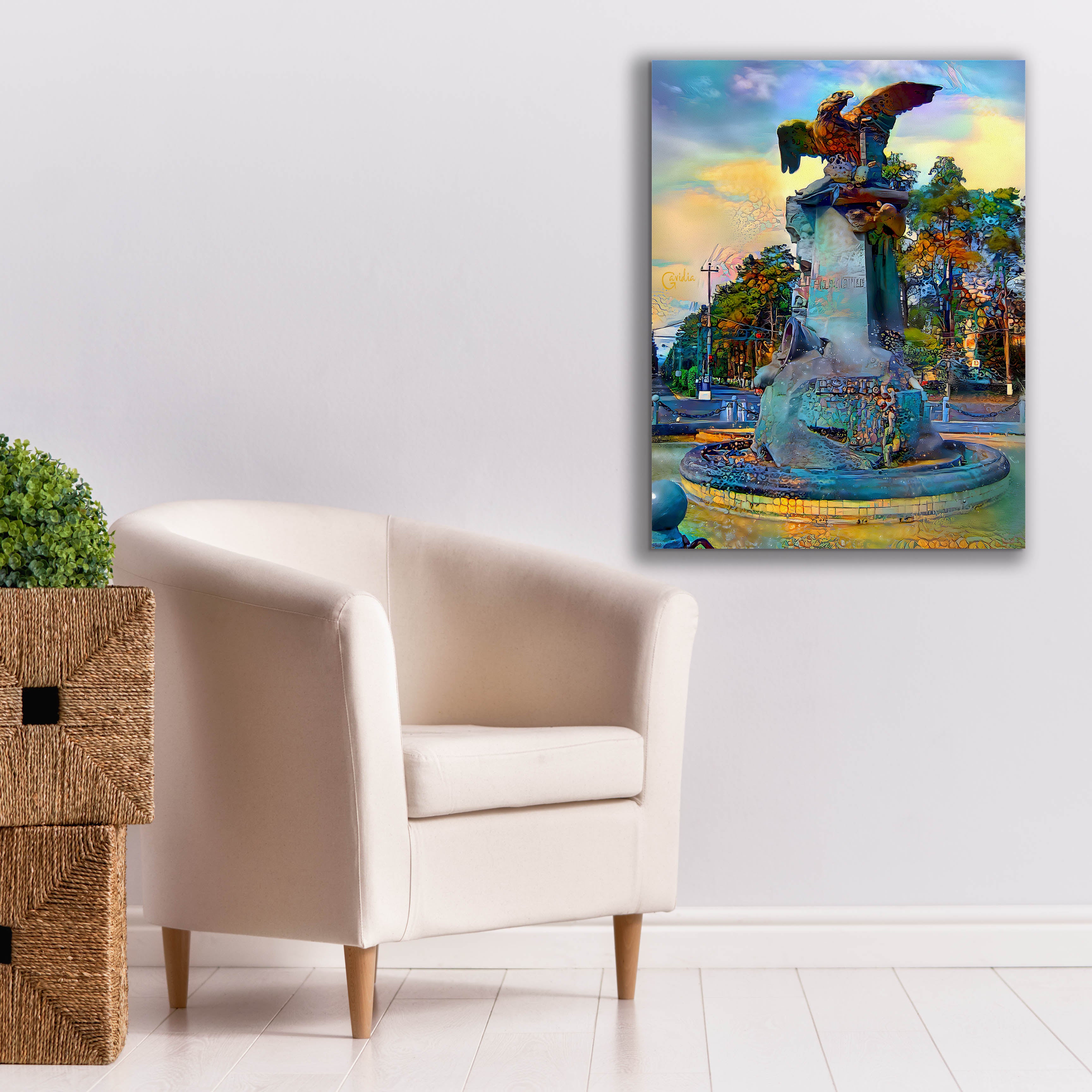 'Toluca Mexio Fountain Eagle Firmado' by Pedro Gavidia, Canvas Wall Art,26 x 34