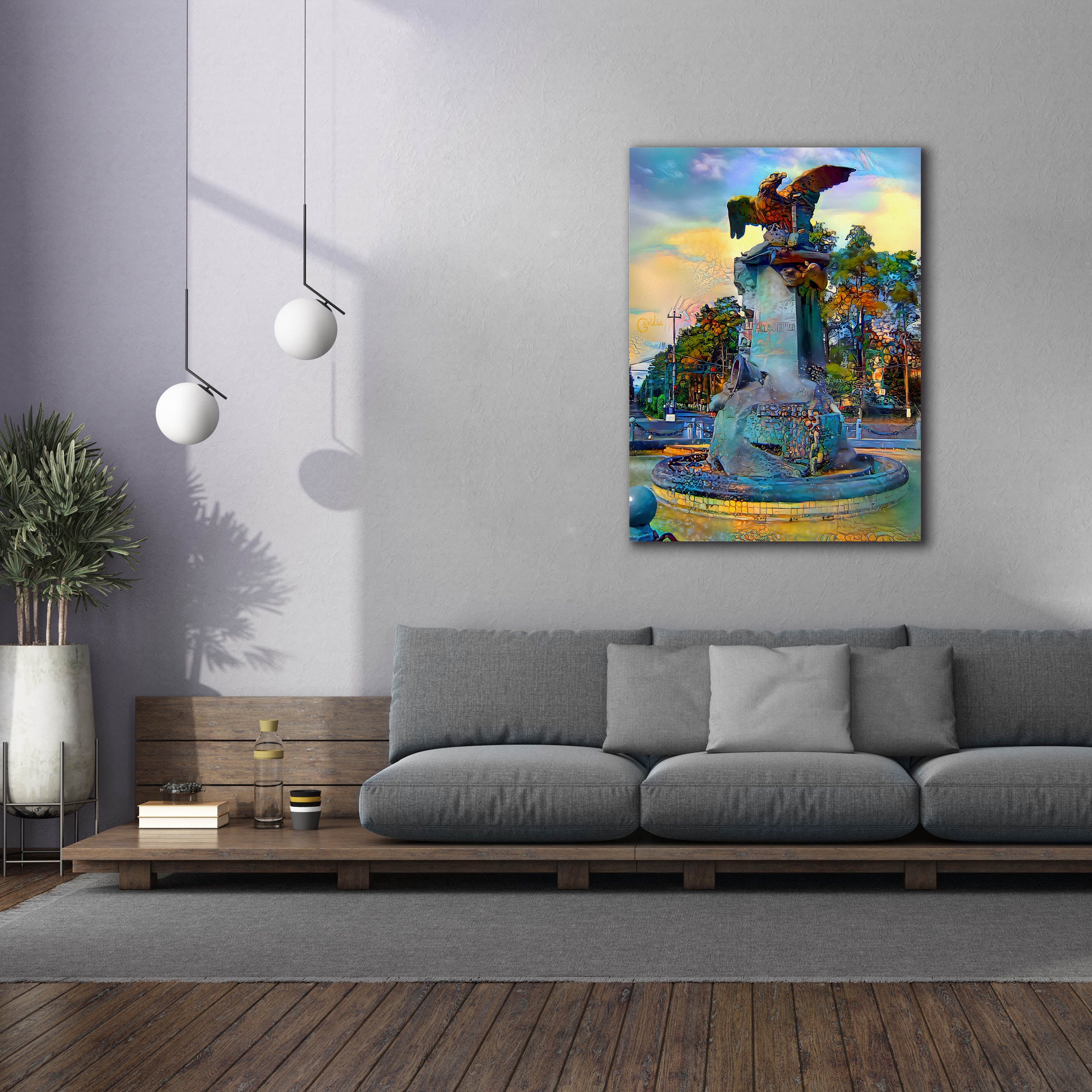'Toluca Mexio Fountain Eagle Firmado' by Pedro Gavidia, Canvas Wall Art,40 x 54
