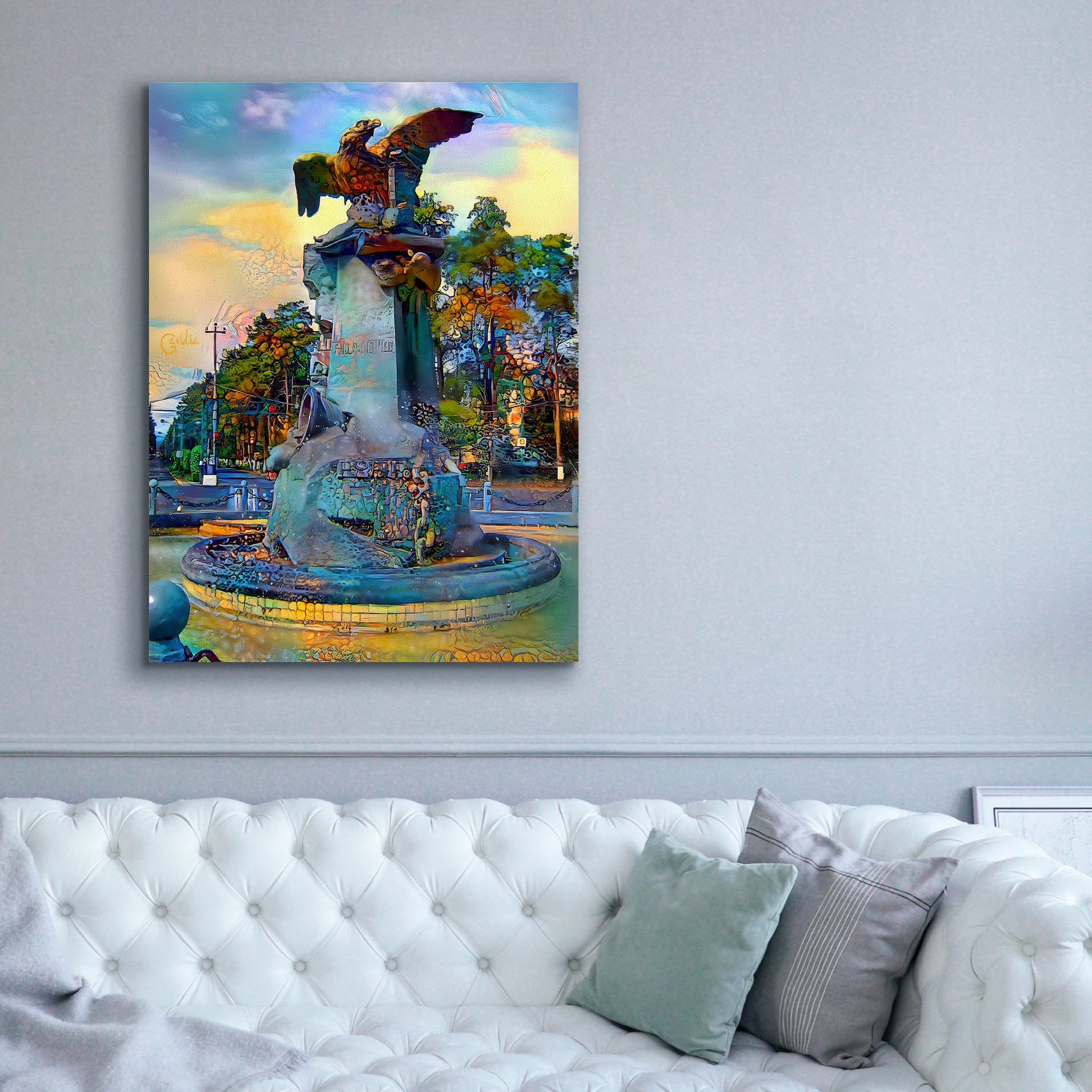 'Toluca Mexio Fountain Eagle Firmado' by Pedro Gavidia, Canvas Wall Art,40 x 54