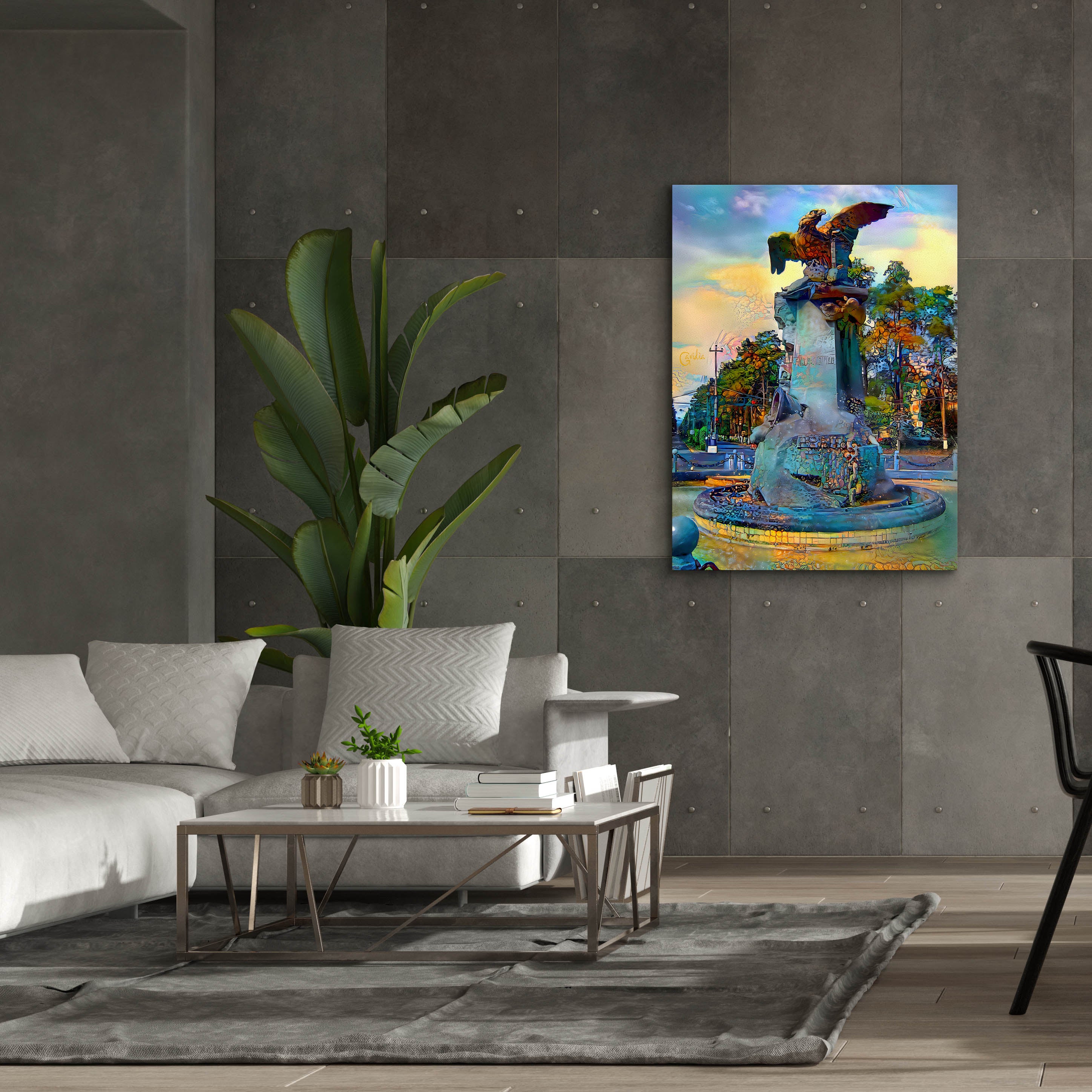 'Toluca Mexio Fountain Eagle Firmado' by Pedro Gavidia, Canvas Wall Art,40 x 54