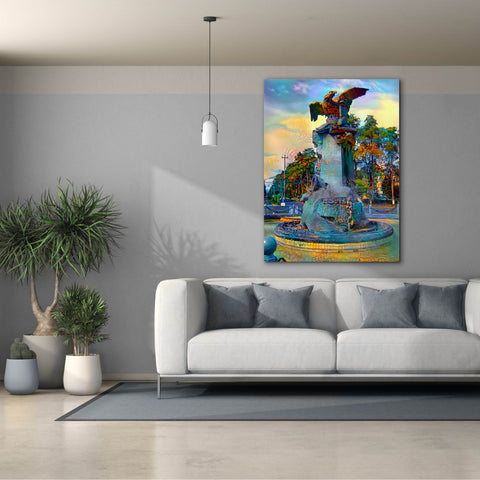 Image of 'Toluca Mexio Fountain Eagle Firmado' by Pedro Gavidia, Canvas Wall Art,40 x 54