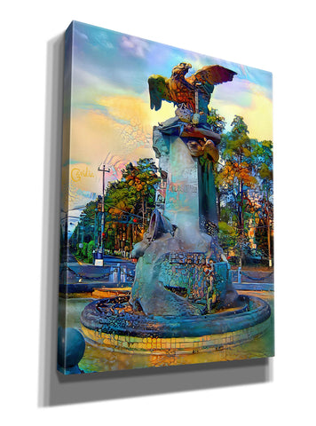 Image of 'Toluca Mexio Fountain Eagle Firmado' by Pedro Gavidia, Canvas Wall Art