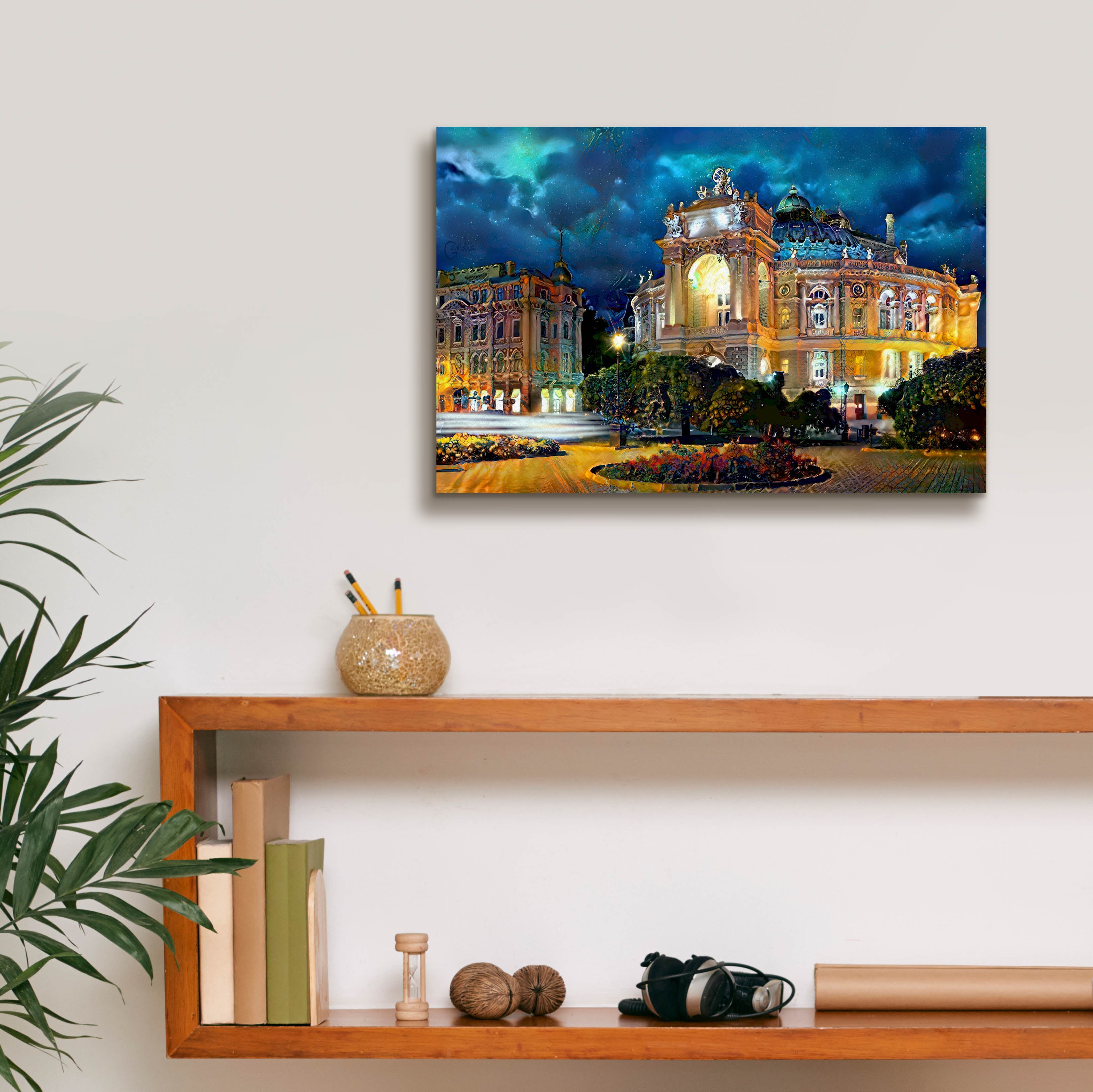 'Odessa Ukraine Opera and Ballet Theater Night' by Pedro Gavidia, Canvas Wall Art,18 x 12