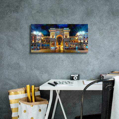 Image of 'Milan Italy Vitorio Emanuel II Night 2022' by Pedro Gavidia, Canvas Wall Art,24 x 12