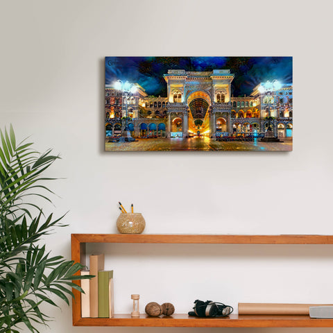 Image of 'Milan Italy Vitorio Emanuel II Night 2022' by Pedro Gavidia, Canvas Wall Art,24 x 12