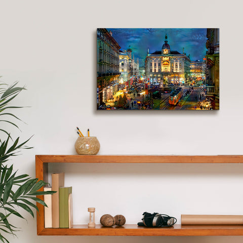 Image of 'Milan Italy Piazza Cardusio Night' by Pedro Gavidia, Canvas Wall Art,18 x 12
