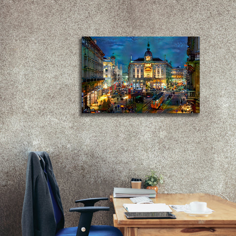 Image of 'Milan Italy Piazza Cardusio Night' by Pedro Gavidia, Canvas Wall Art,40 x 26