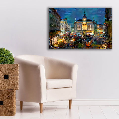 Image of 'Milan Italy Piazza Cardusio Night' by Pedro Gavidia, Canvas Wall Art,40 x 26