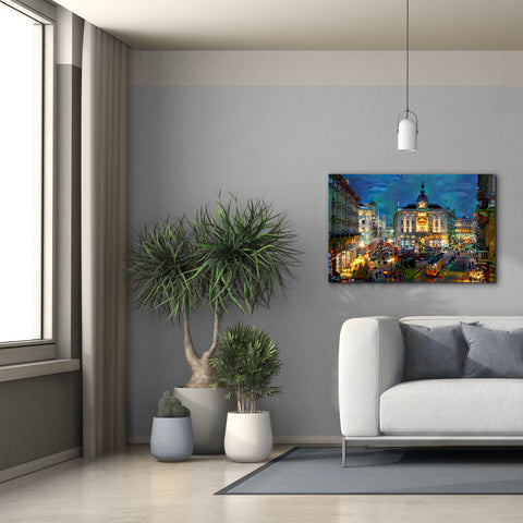 Image of 'Milan Italy Piazza Cardusio Night' by Pedro Gavidia, Canvas Wall Art,40 x 26