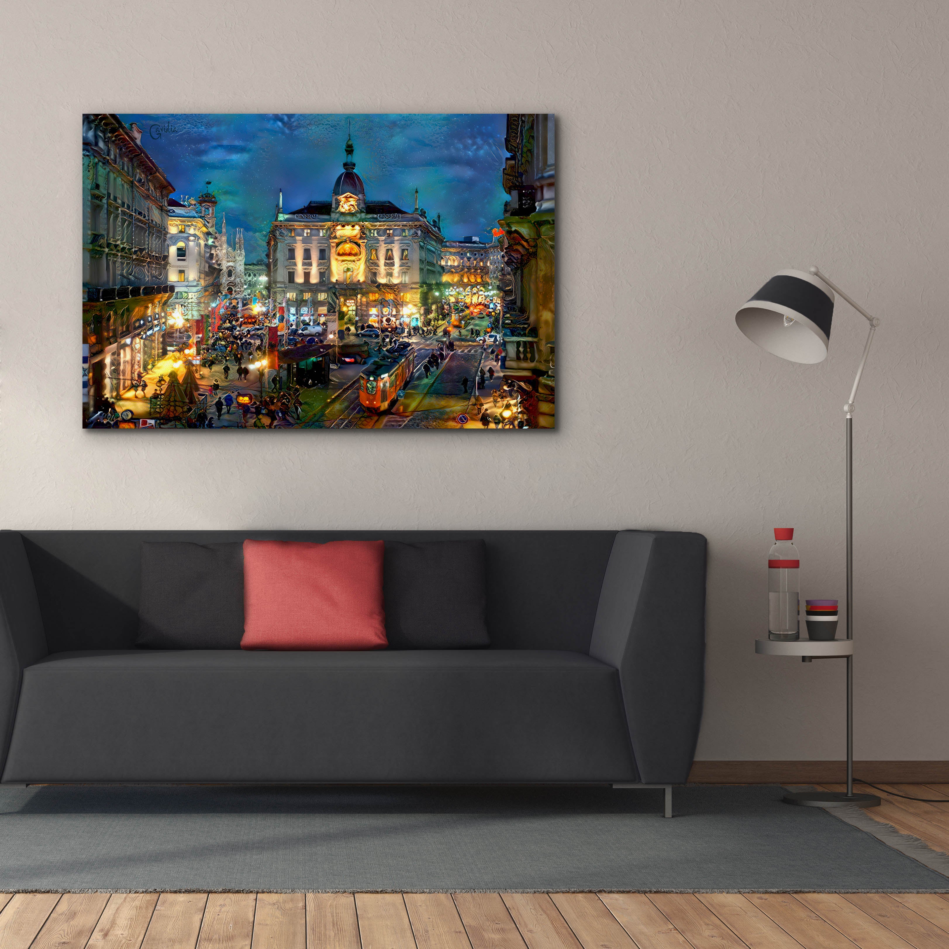 'Milan Italy Piazza Cardusio Night' by Pedro Gavidia, Canvas Wall Art,60 x 40