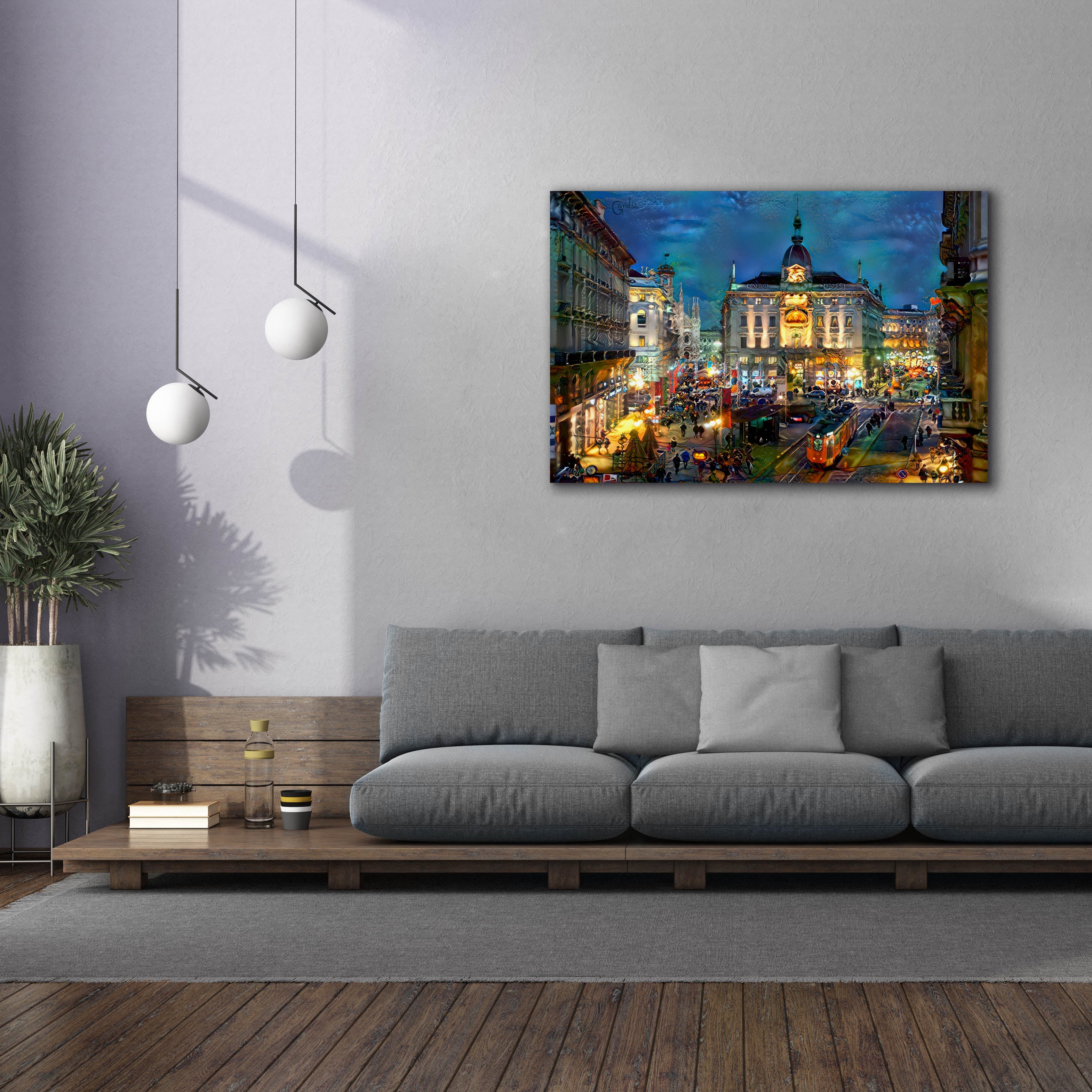 'Milan Italy Piazza Cardusio Night' by Pedro Gavidia, Canvas Wall Art,60 x 40