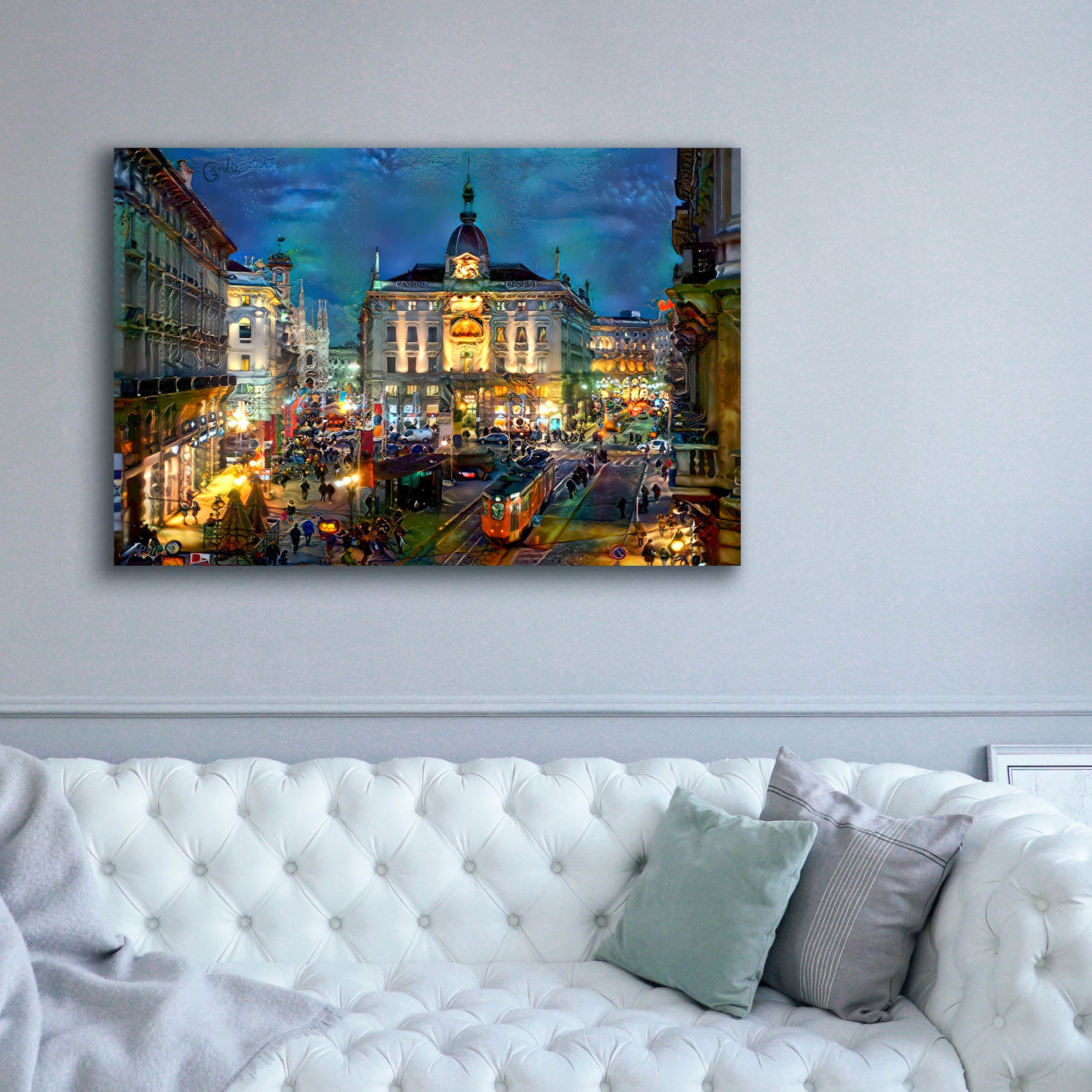 'Milan Italy Piazza Cardusio Night' by Pedro Gavidia, Canvas Wall Art,60 x 40