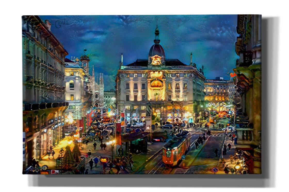 'Milan Italy Piazza Cardusio Night' by Pedro Gavidia, Canvas Wall Art