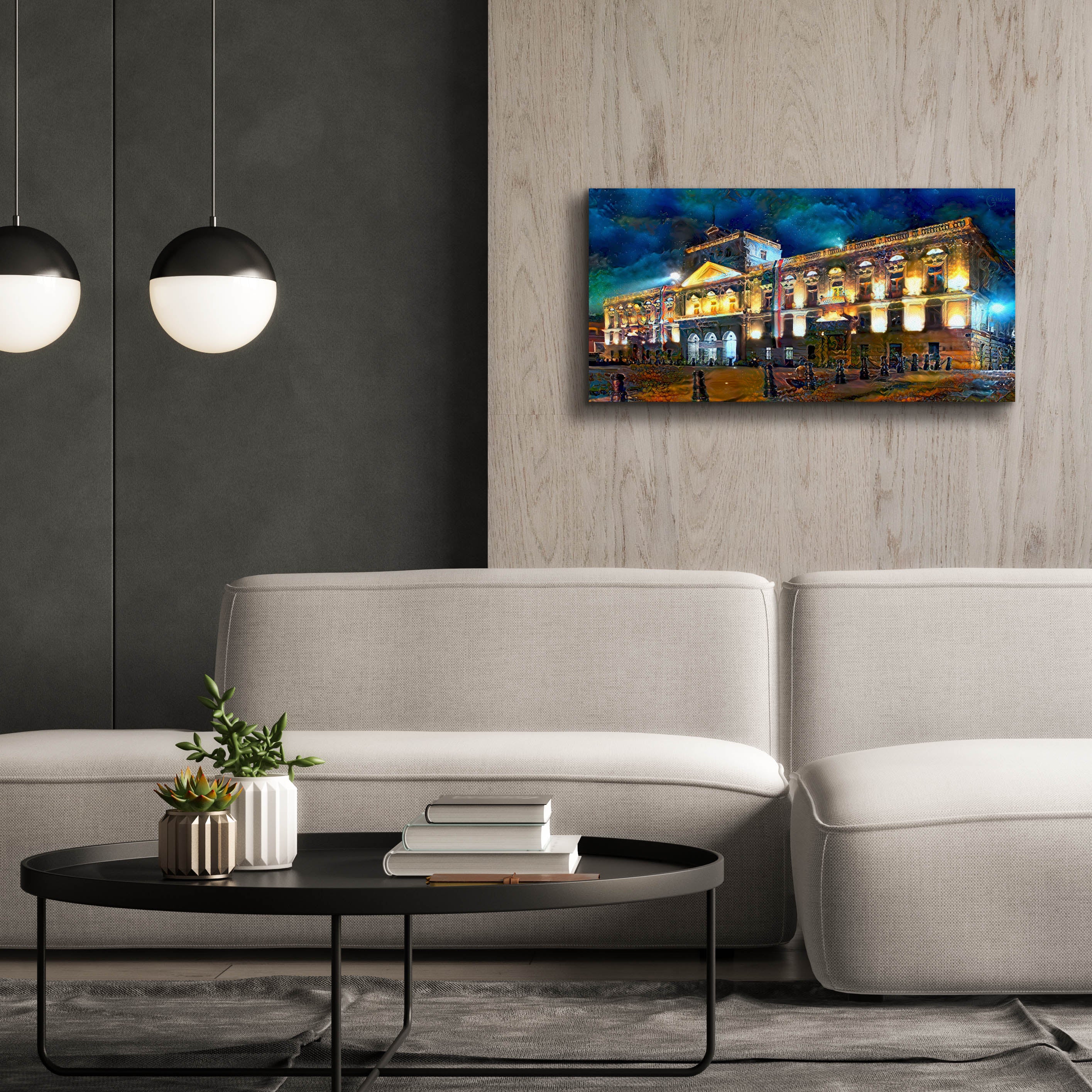 'Mexico City Palace of Mines Night' by Pedro Gavidia, Canvas Wall Art,40 x 20