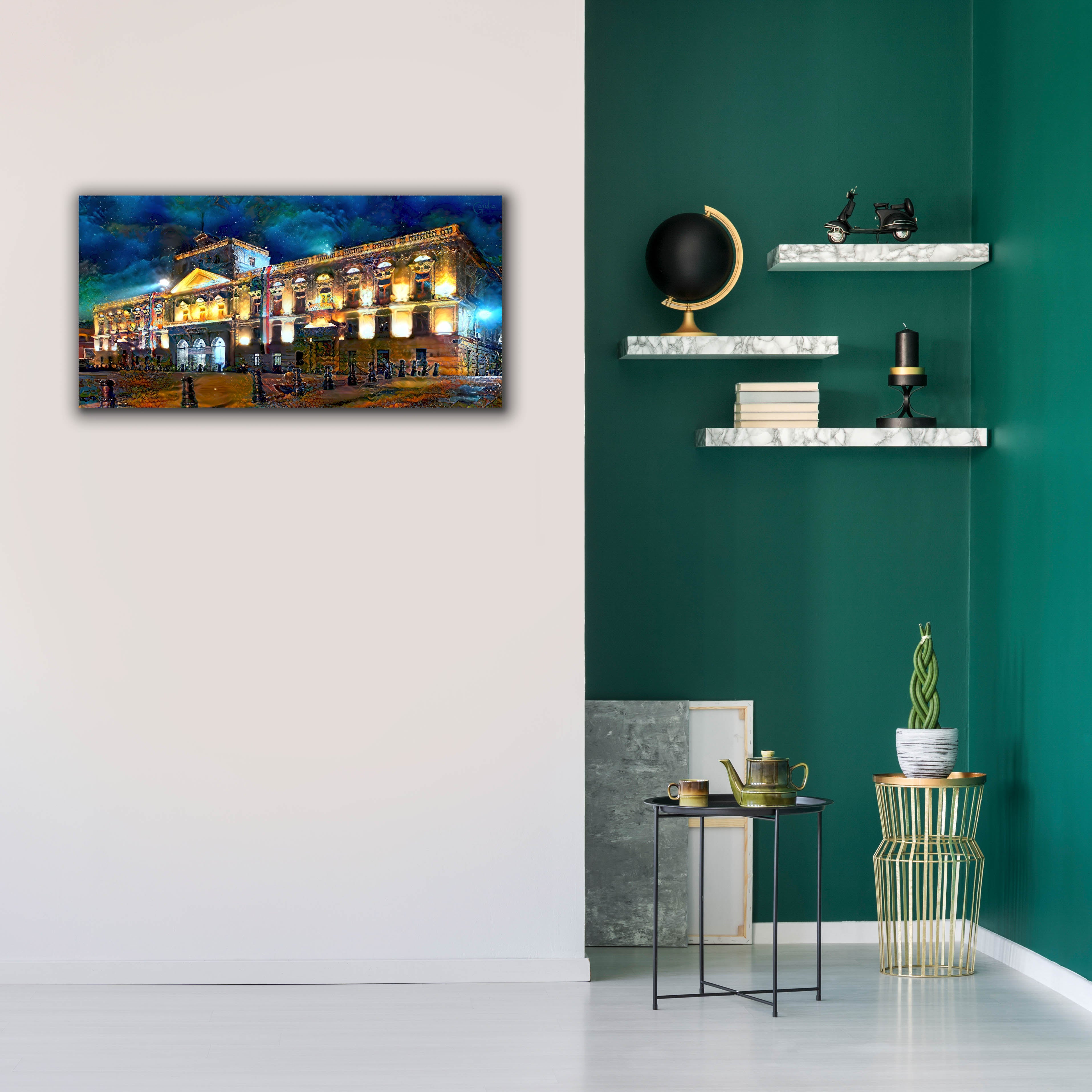 'Mexico City Palace of Mines Night' by Pedro Gavidia, Canvas Wall Art,40 x 20